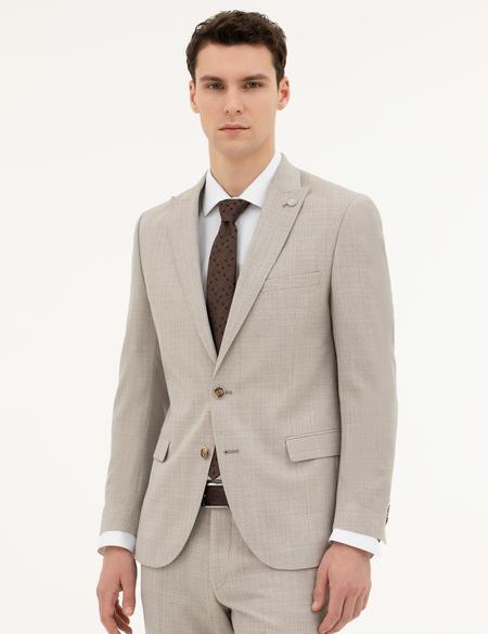 Bej Ex. Slim Fit Yün Takım Elbise - 50285280044