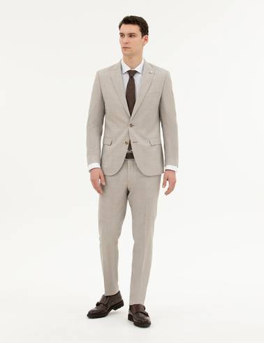 Bej Extra Slim Fit Yün Takım Elbise