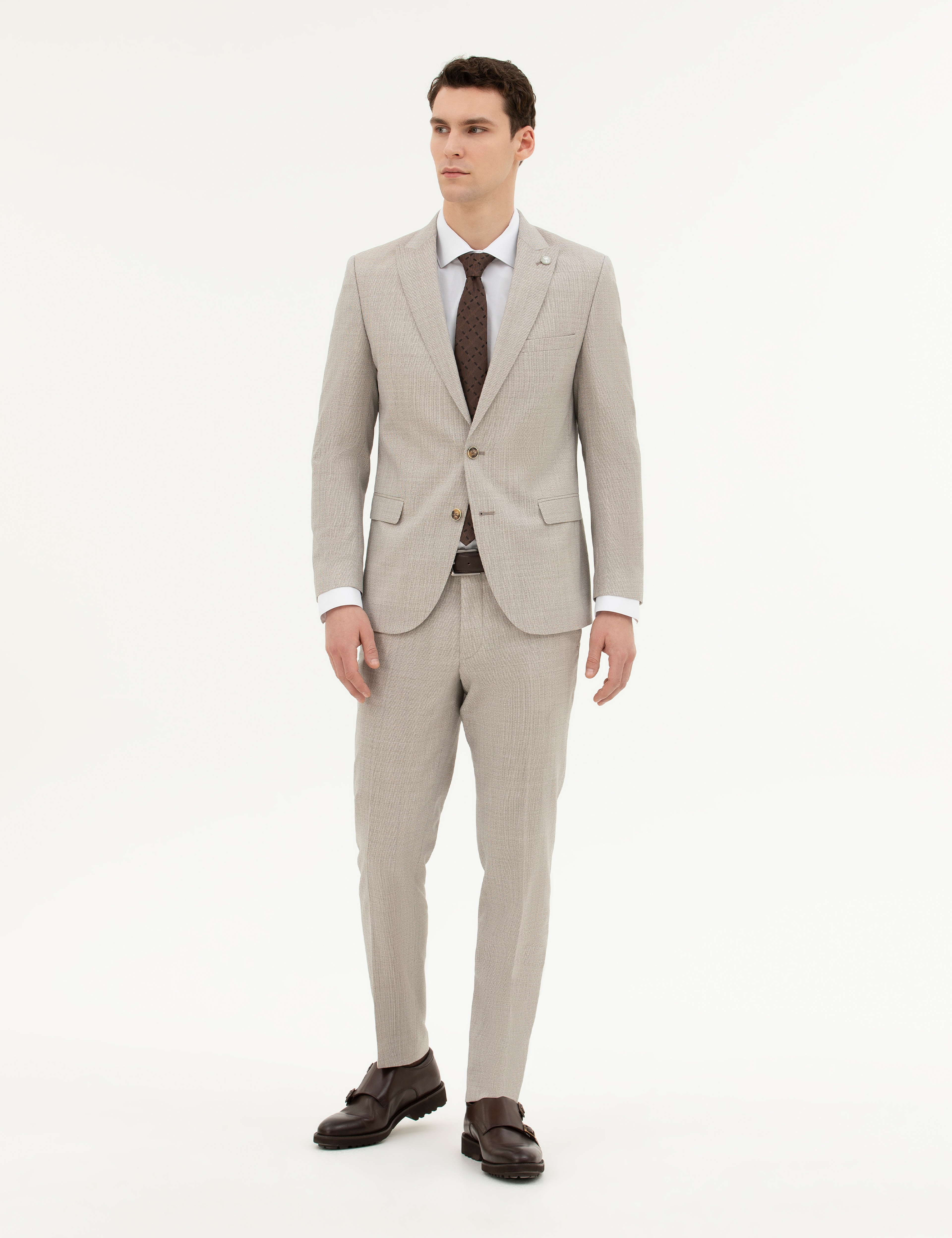 Bej Extra Slim Fit Yün Takım Elbise - Image 1