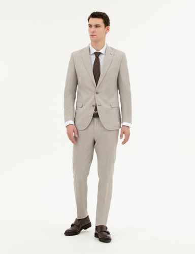Bej Extra Slim Fit Yün Takım Elbise