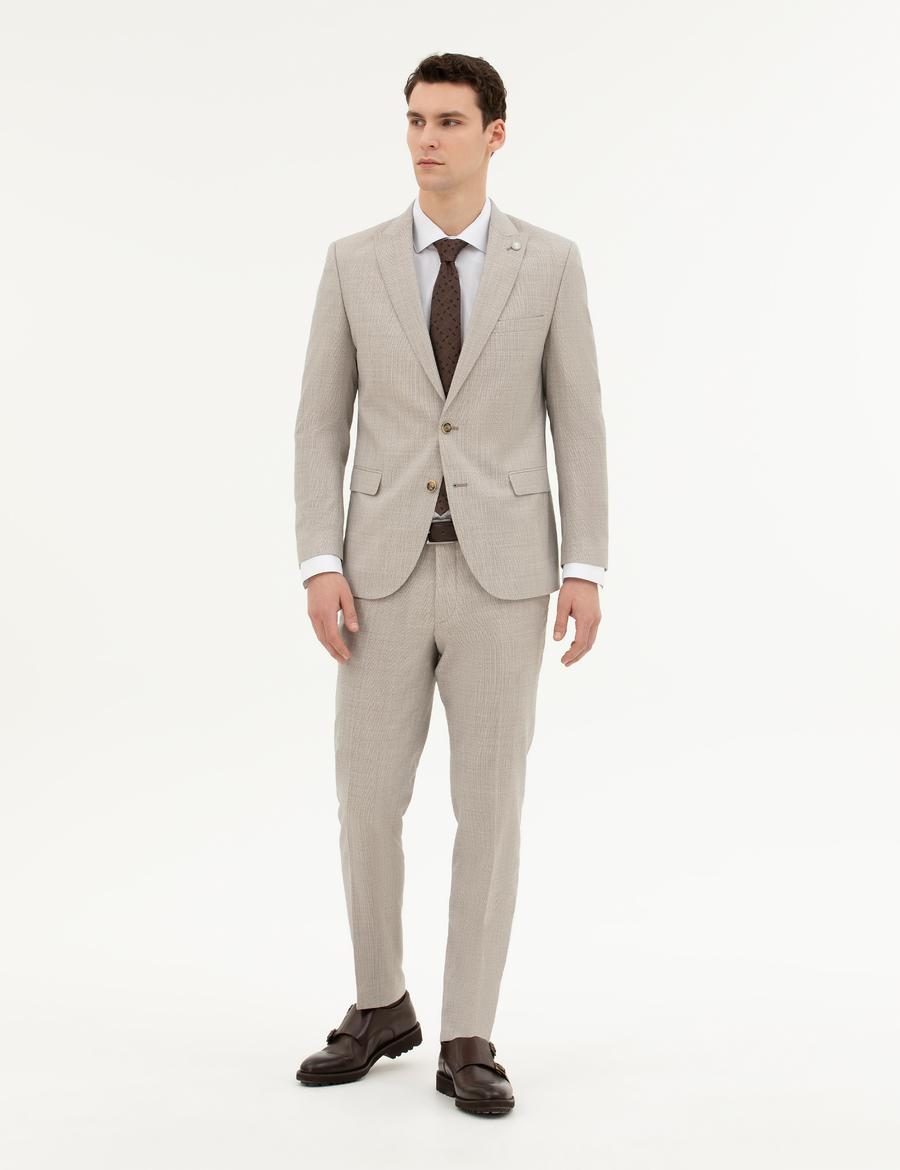 Bej Ex. Slim Fit Yün Takım Elbise