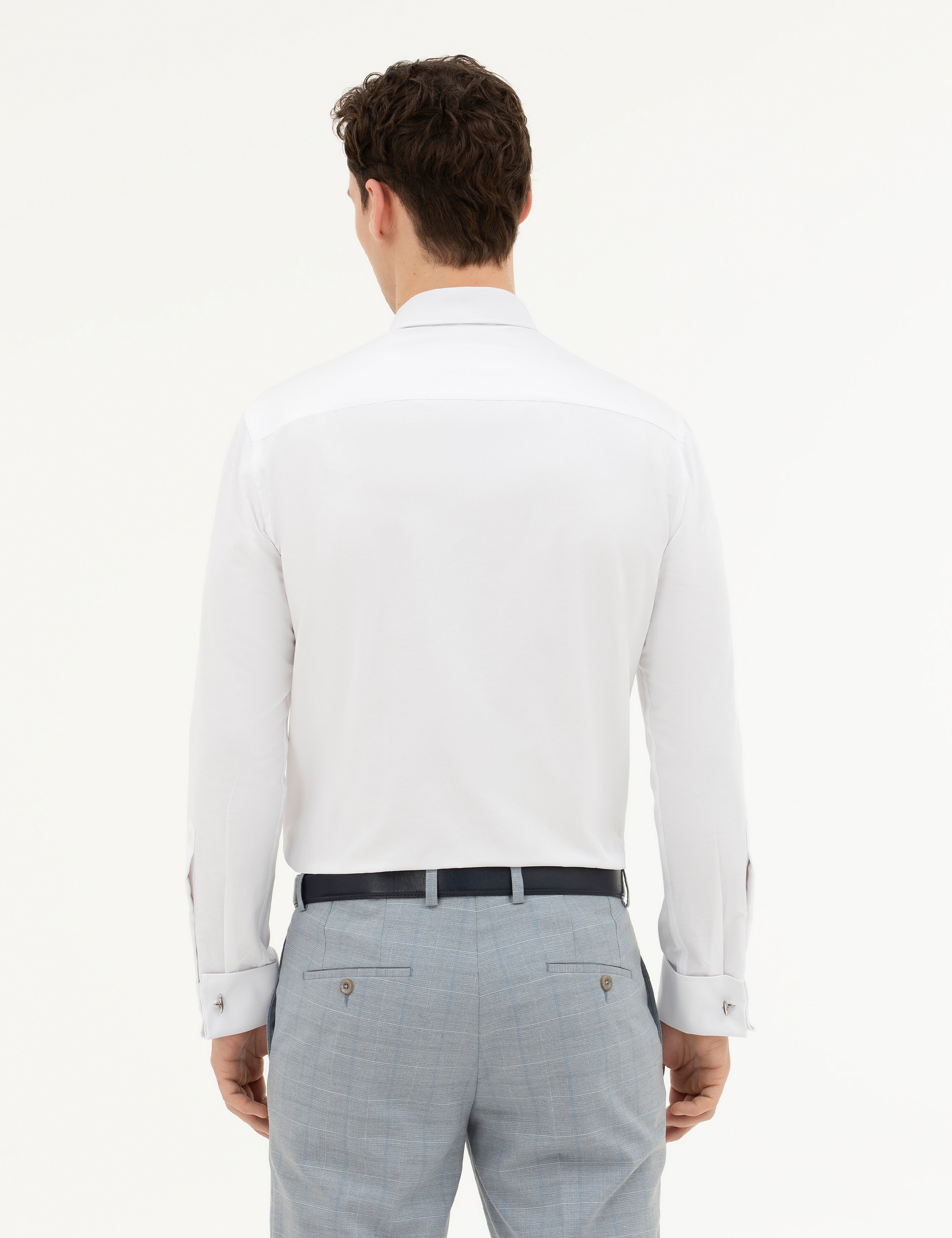 Beyaz Slim Fit Uzun Kollu Basic Gömlek - Image 5