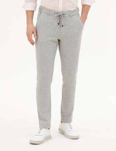Gri Slim Fit Jogger Kanvas Pantolon