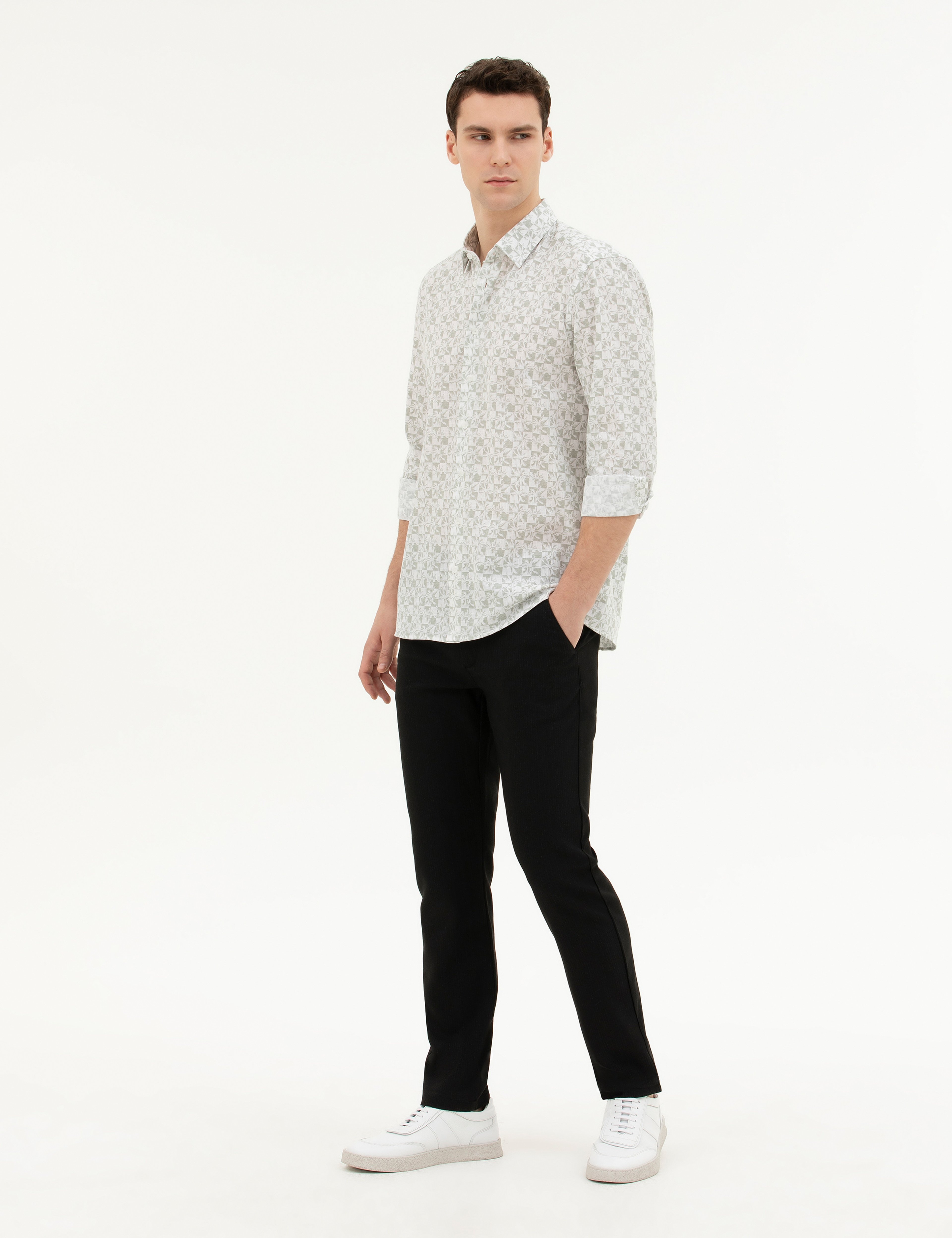 Siyah Slim Fit Kanvas Pantolon - Image 3