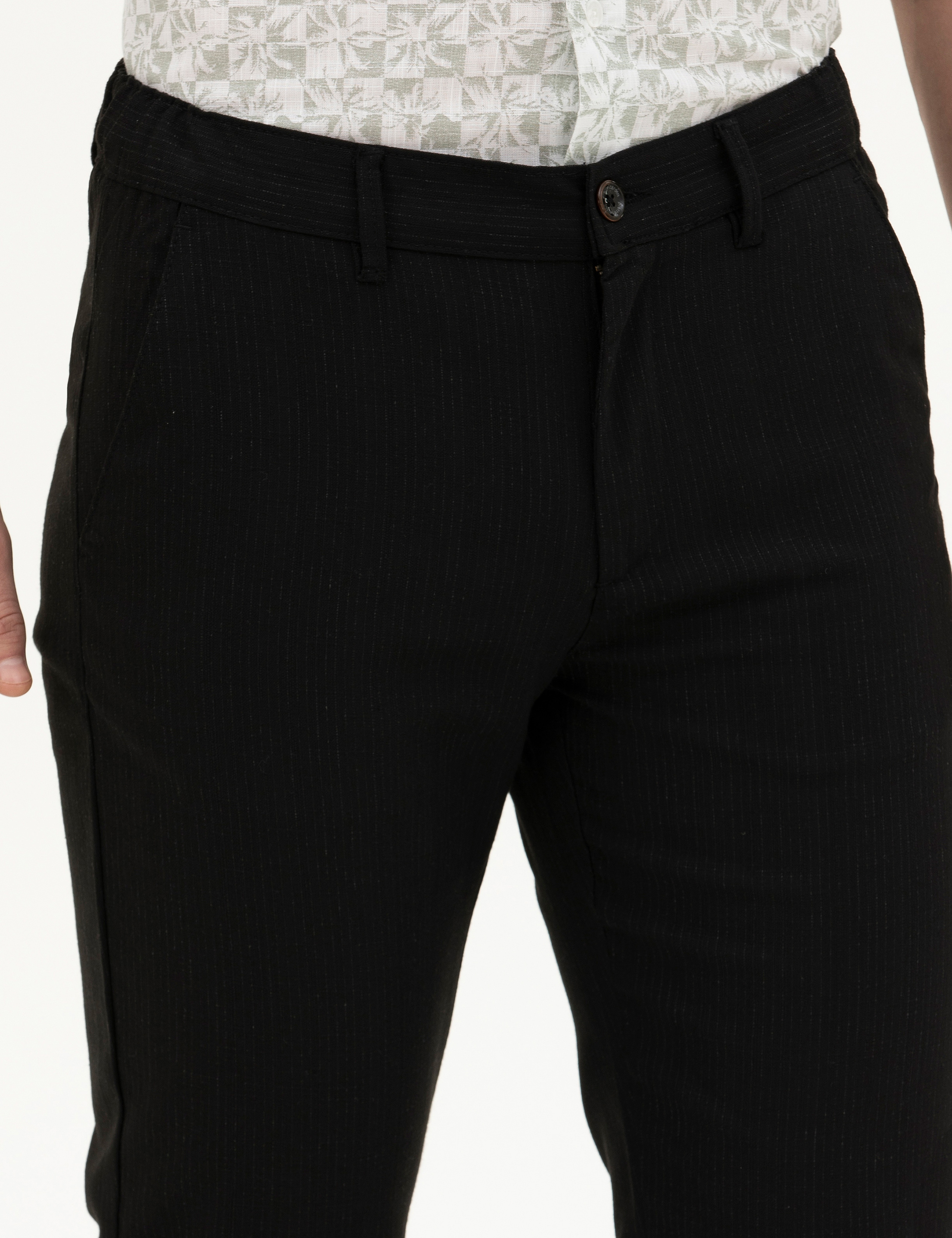 Siyah Slim Fit Kanvas Pantolon - Image 5