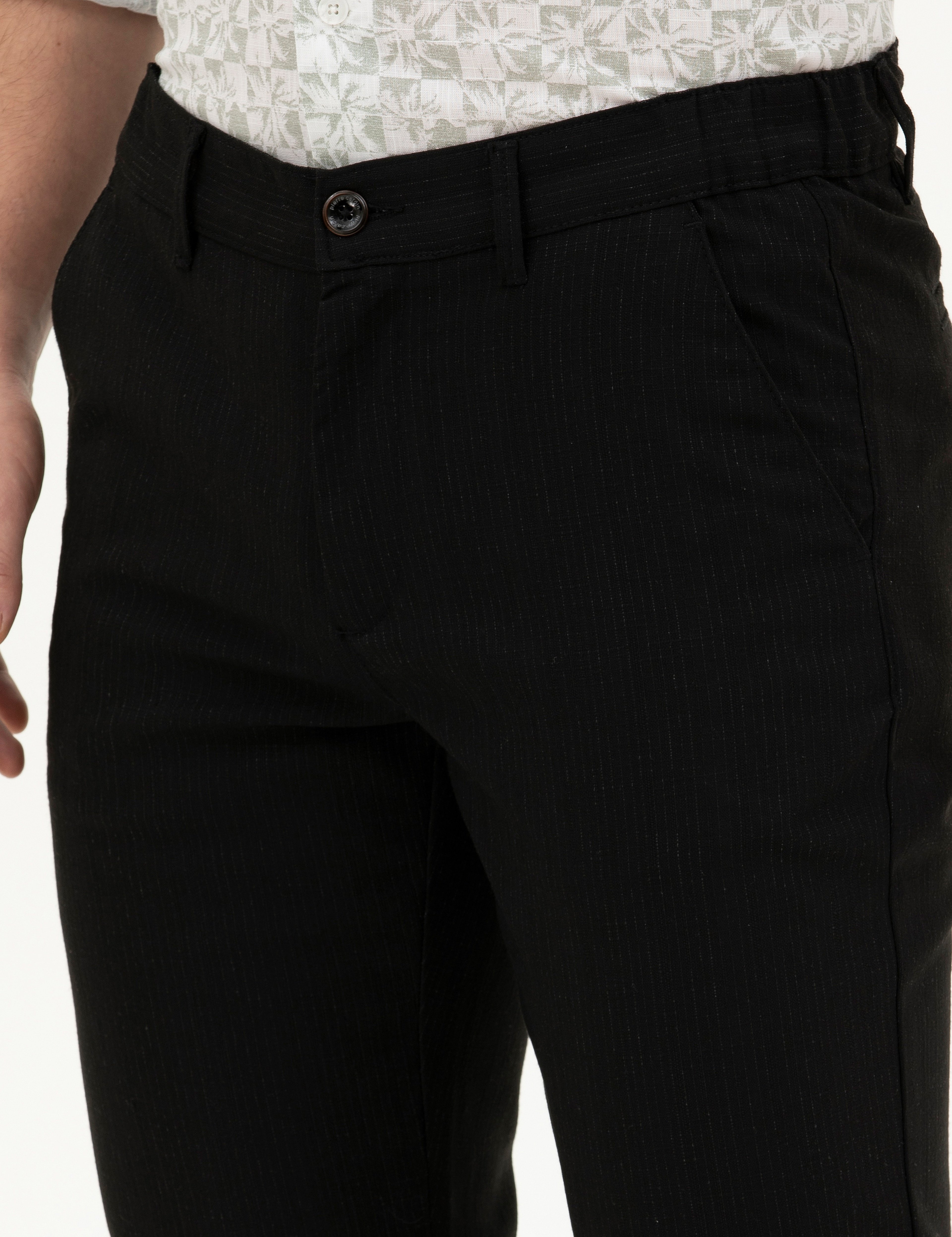 Siyah Slim Fit Kanvas Pantolon - Image 6
