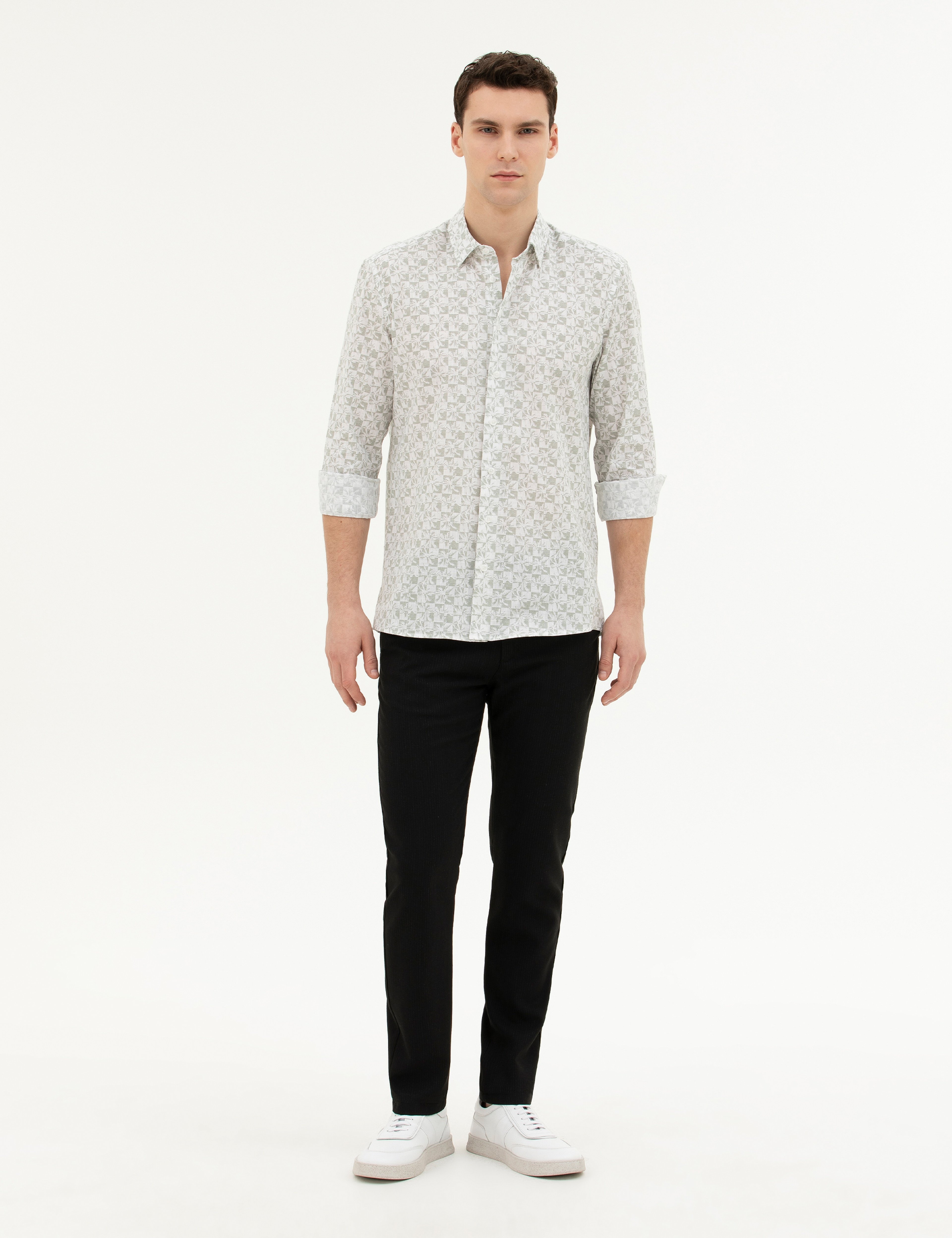Siyah Slim Fit Kanvas Pantolon - Image 1