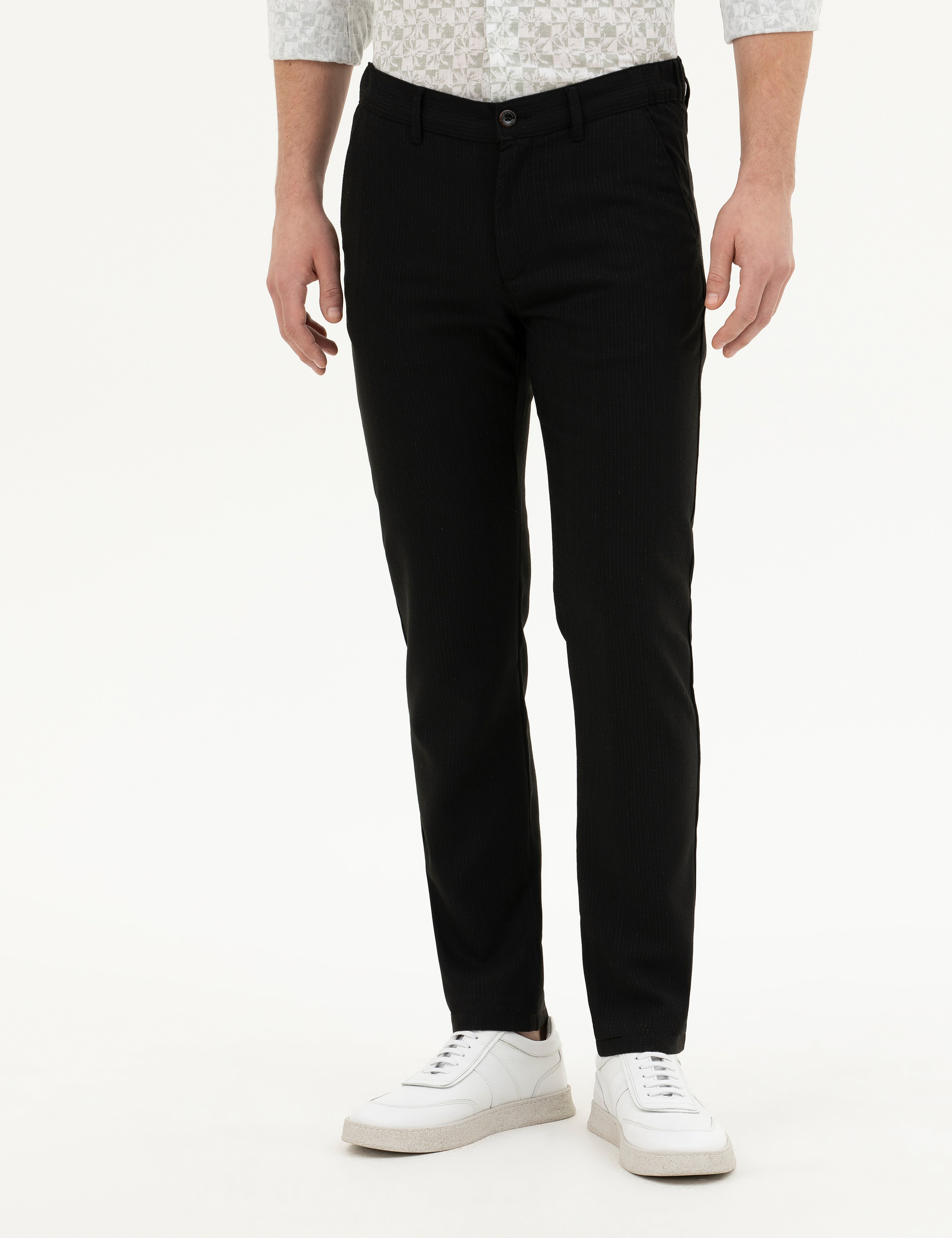 Siyah Slim Fit Kanvas Pantolon - Image 2