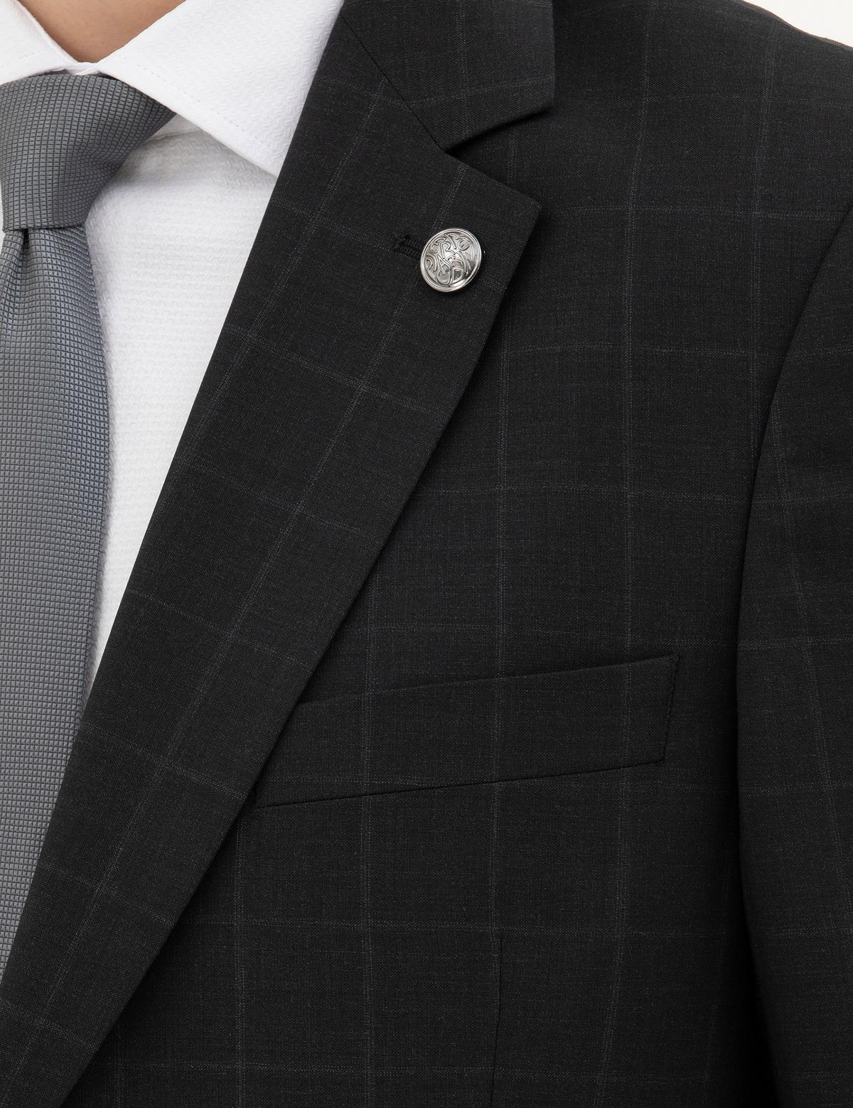 Siyah Slim Fit %100 Yün Ekose Takım Elbise - 50285258062