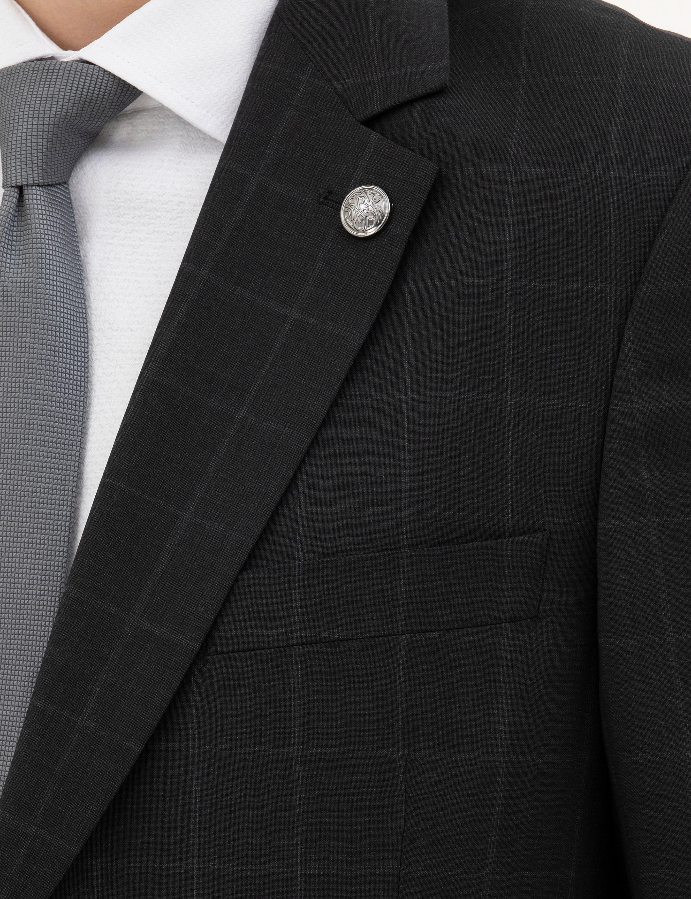 Siyah Slim Fit %100 Yün Ekose Takım Elbise