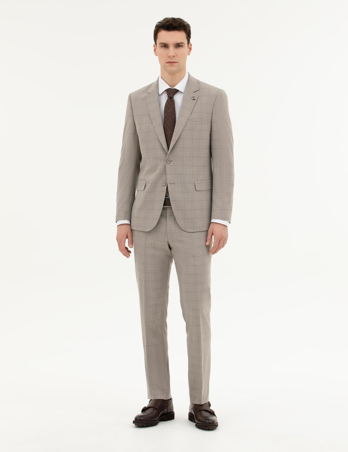 Açık Kahverengi Slim Fit Takım Elbise