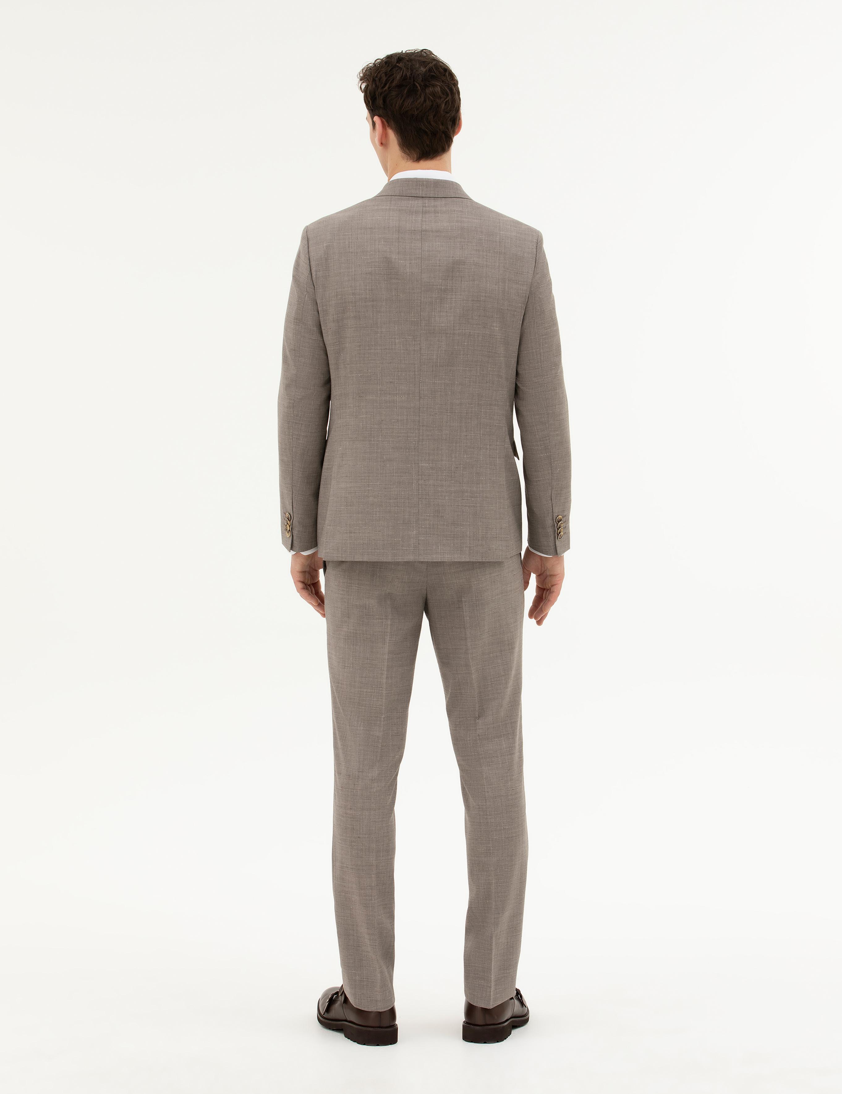 Açık Kahverengi Slim Fit Yün Takım Elbise