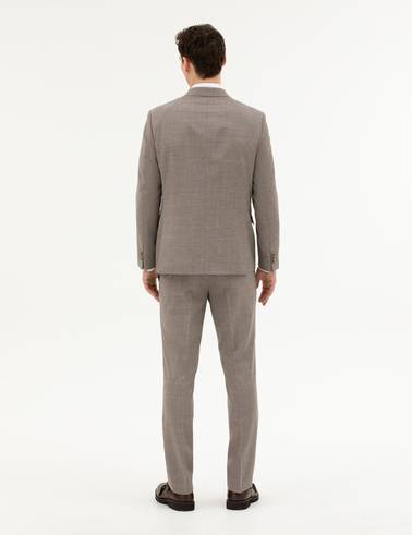 Açık Kahverengi Slim Fit Yün Takım Elbise