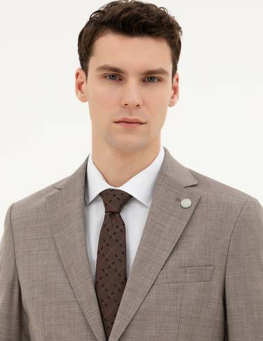 Açık Kahverengi Slim Fit Yün Takım Elbise