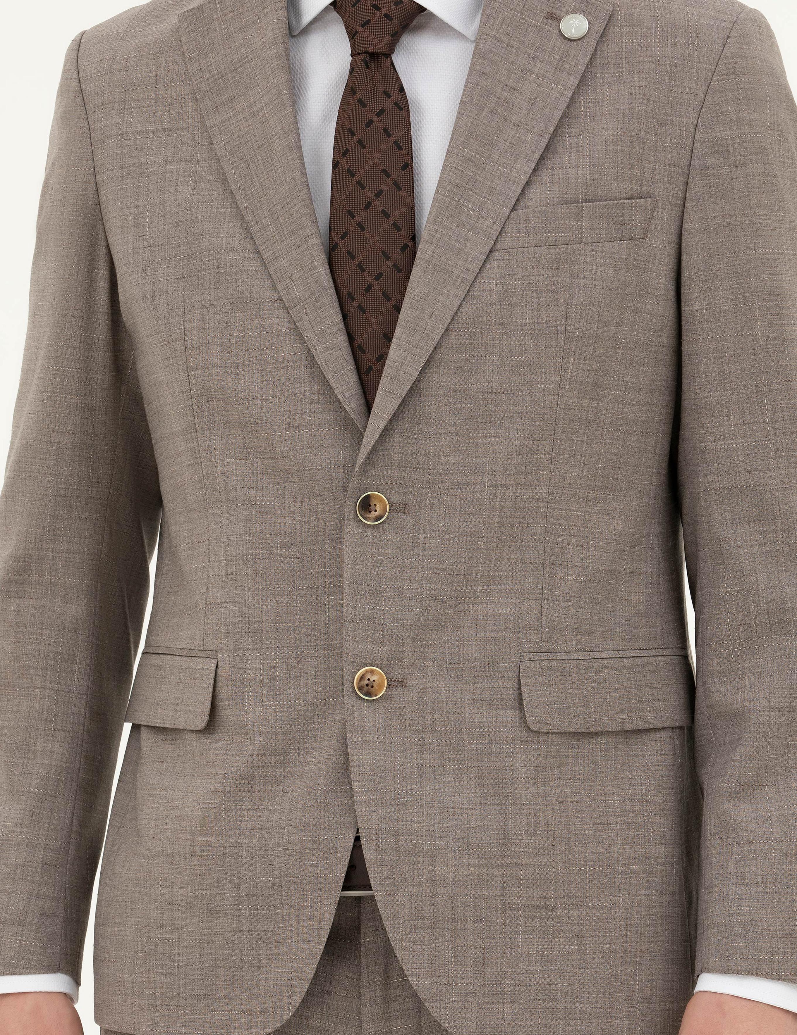 Açık Kahverengi Slim Fit Yün Takım Elbise