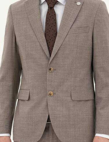 Açık Kahverengi Slim Fit Yün Takım Elbise
