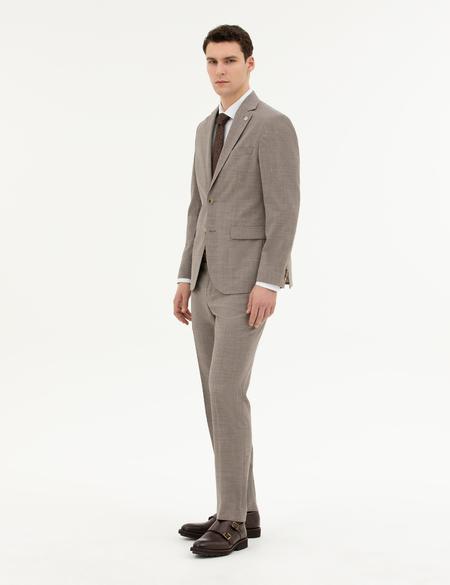Açık Kahverengi Slim Fit Yün Takım Elbise - 50285271005