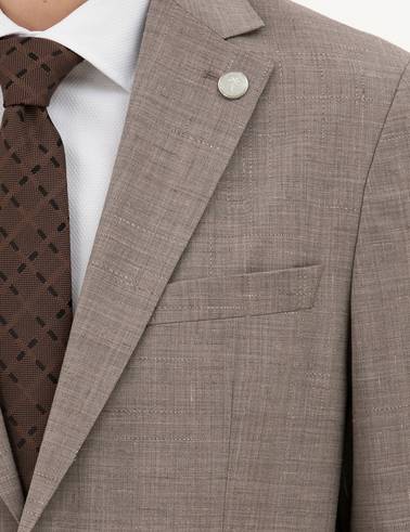 Açık Kahverengi Slim Fit Yün Takım Elbise