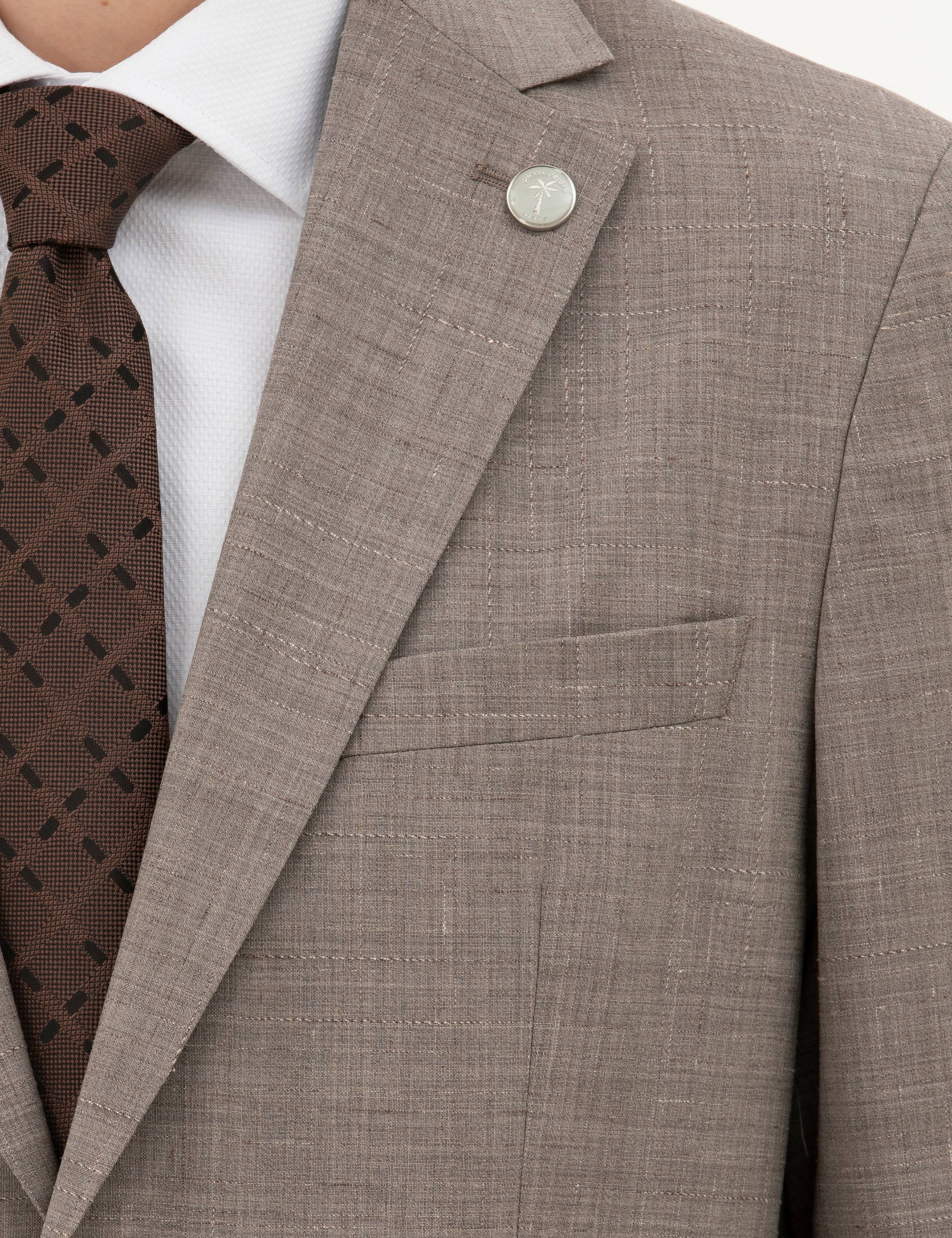 Açık Kahverengi Slim Fit Yün Takım Elbise - Image 7