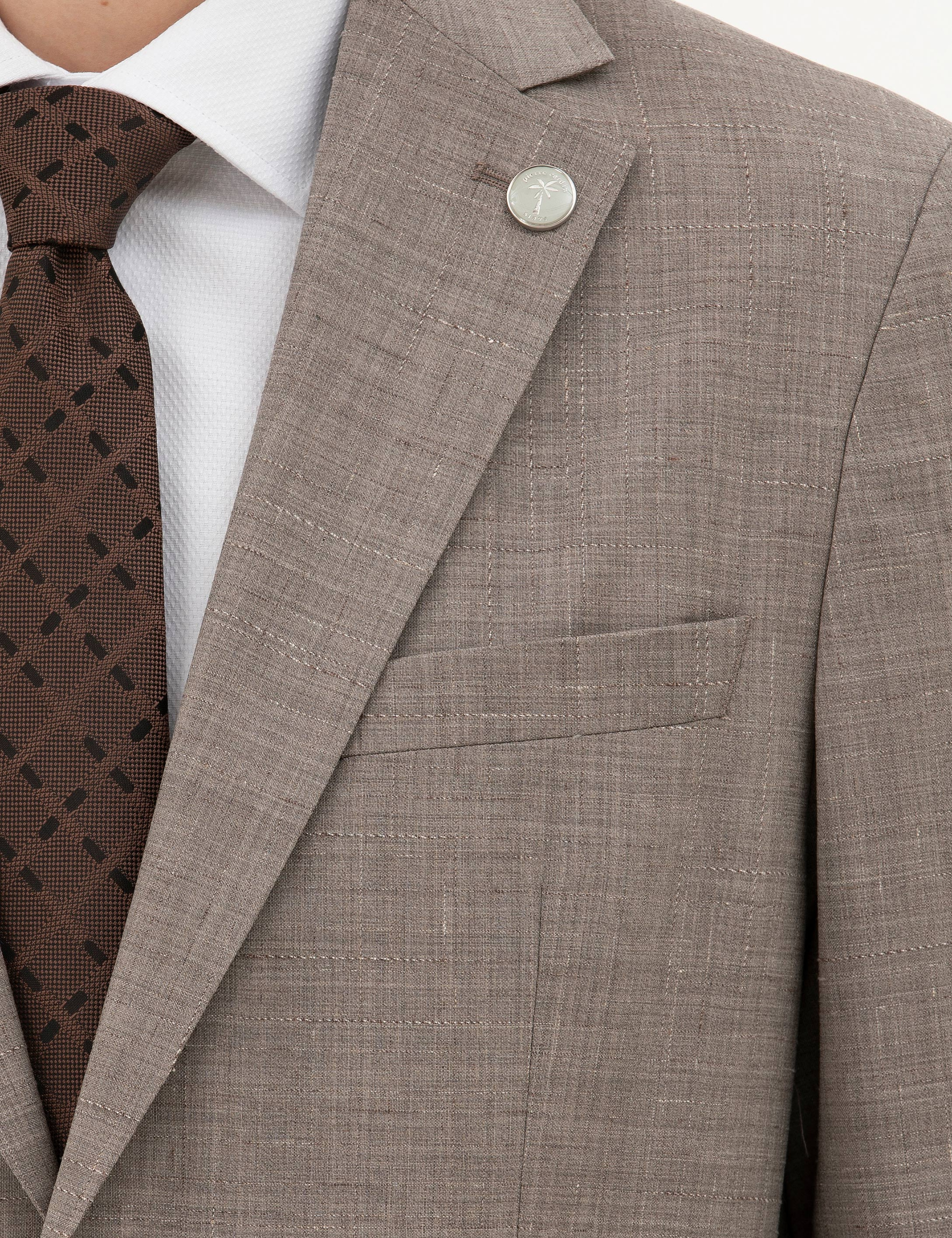 Açık Kahverengi Slim Fit Yün Takım Elbise