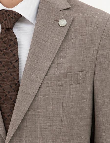 Açık Kahverengi Slim Fit Yün Takım Elbise - 50285271005