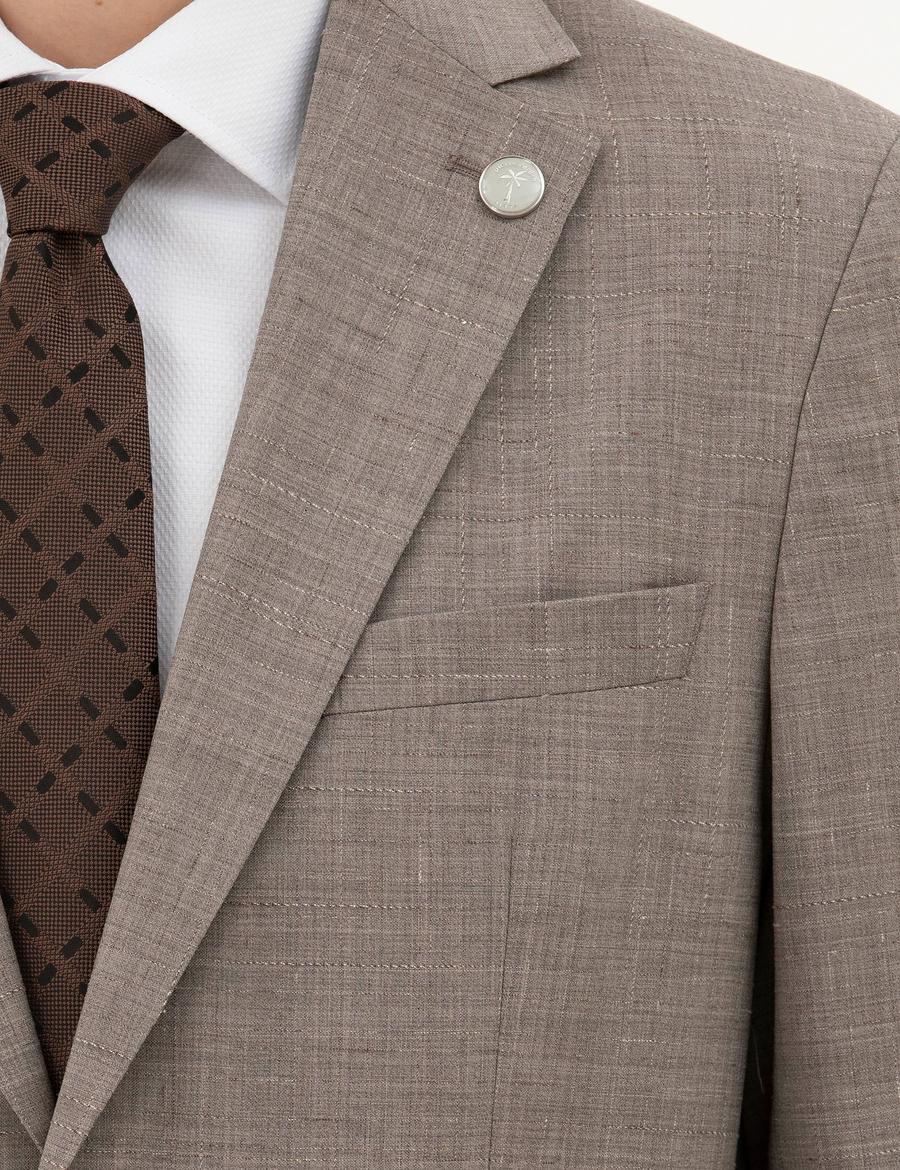 Açık Kahverengi Slim Fit Yün Takım Elbise
