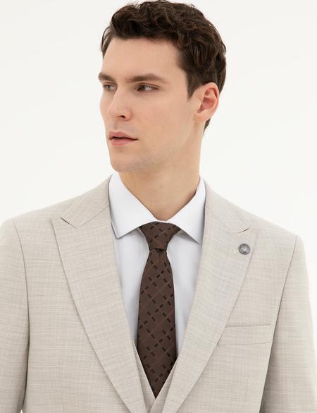 Bej Slim Fit Yelekli Takım Elbise - 50288524026