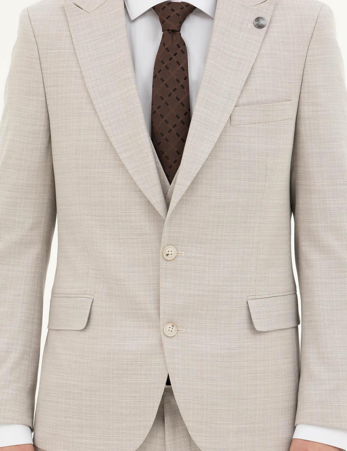 Bej Slim Fit Yelekli Takım Elbise - 50288524026