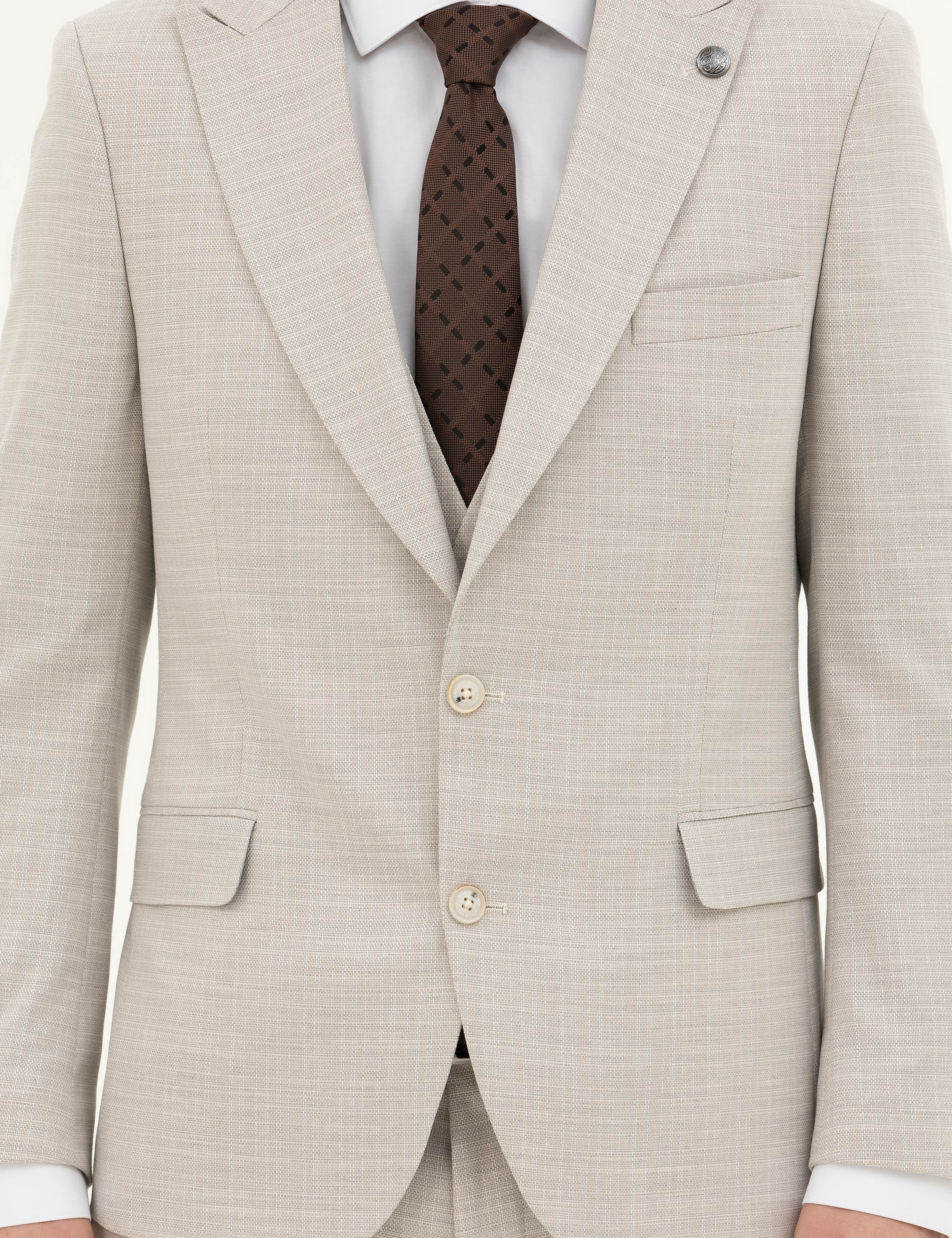 Bej Slim Fit Yelekli Takım Elbise - Image 7