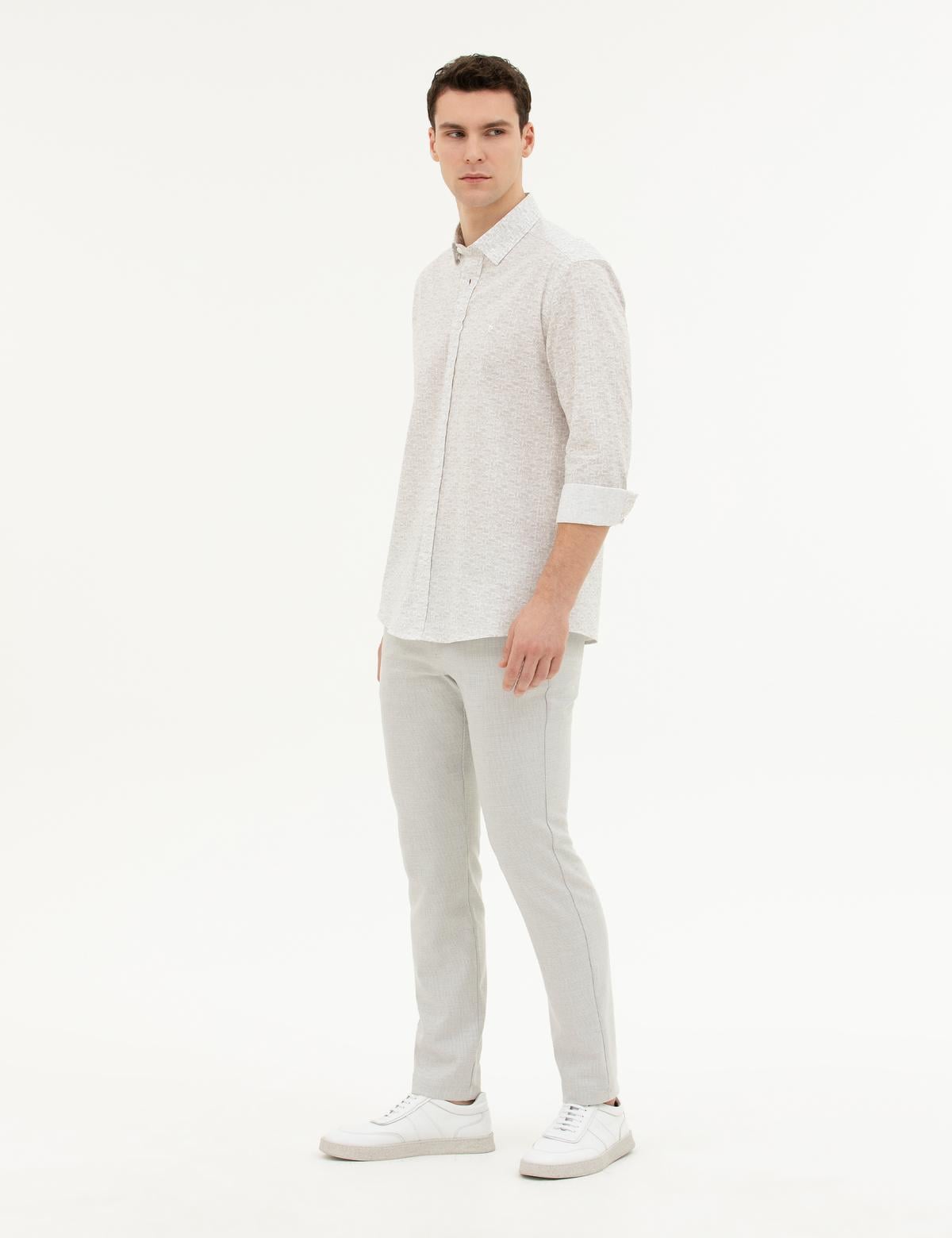 Gri Slim Fit Beli Lastikli Kanvas Pantolon - 50288508143