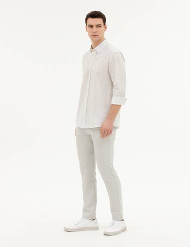 Gri Slim Fit Beli Lastikli Kanvas Pantolon