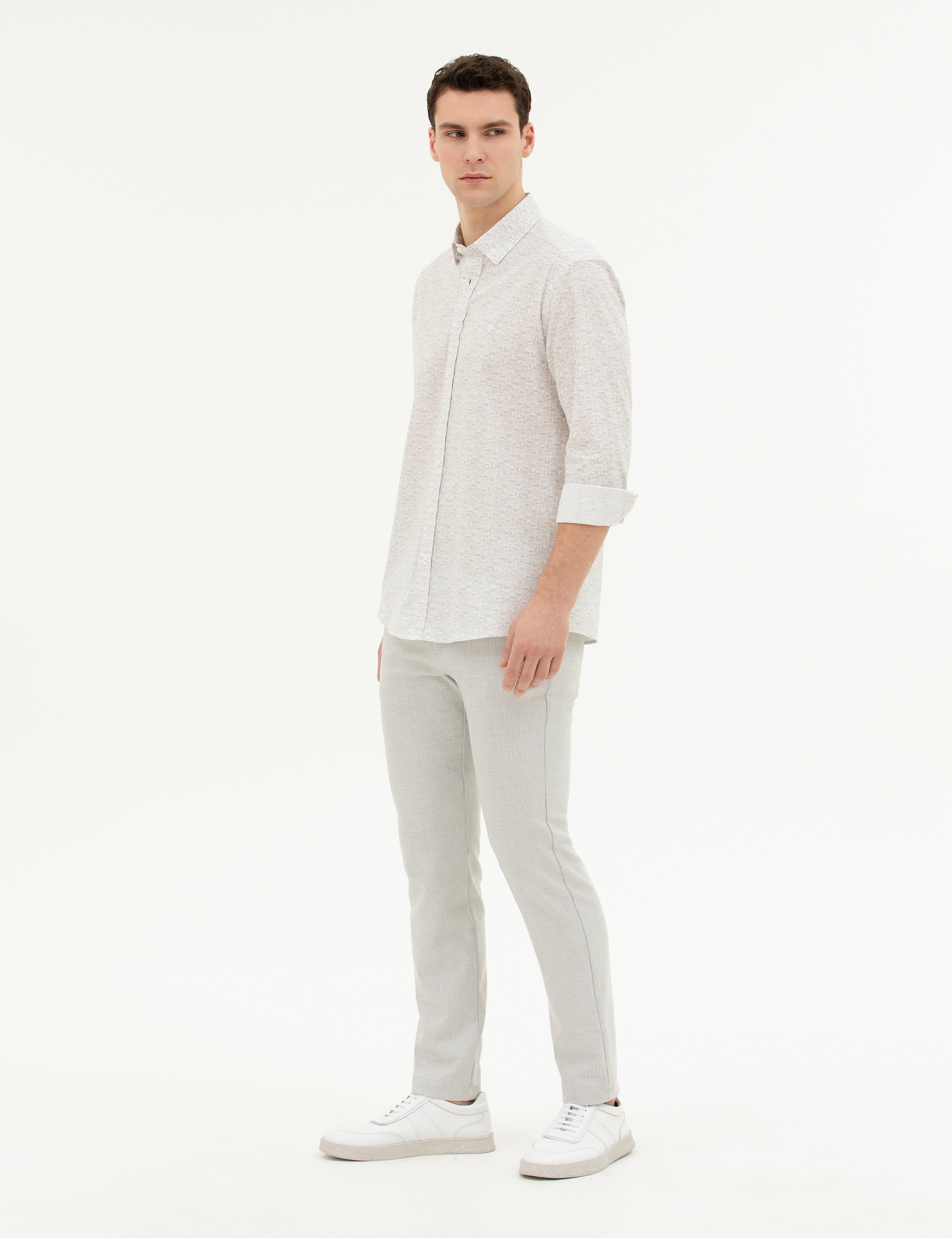 Gri Slim Fit Beli Lastikli Kanvas Pantolon - Image 3