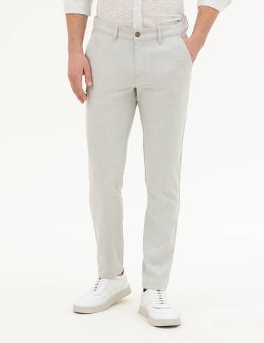 Gri Slim Fit Beli Lastikli Kanvas Pantolon