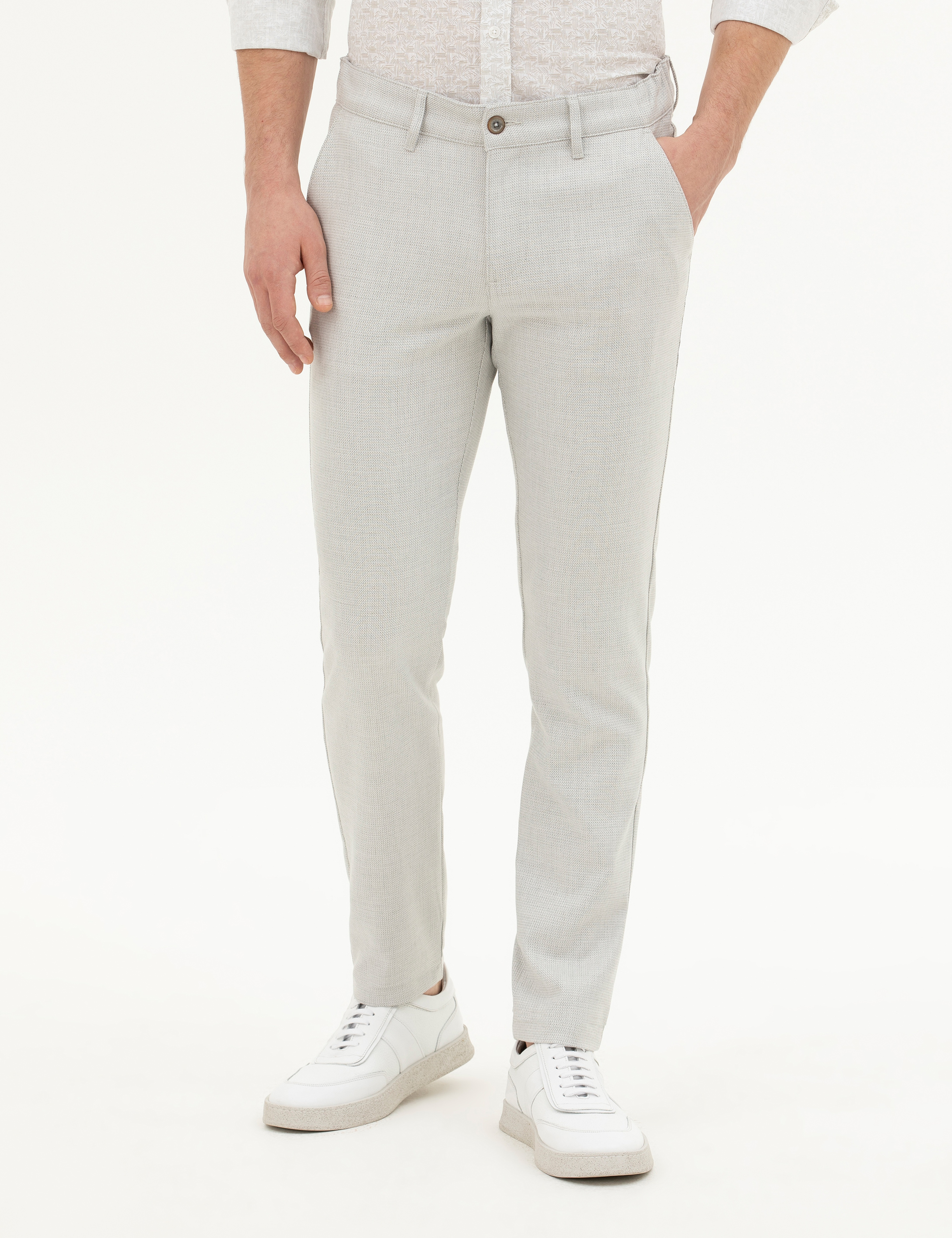 Gri Slim Fit Beli Lastikli Kanvas Pantolon - Image 2