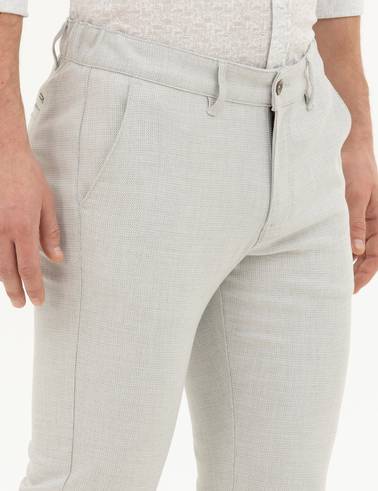 Gri Slim Fit Beli Lastikli Kanvas Pantolon