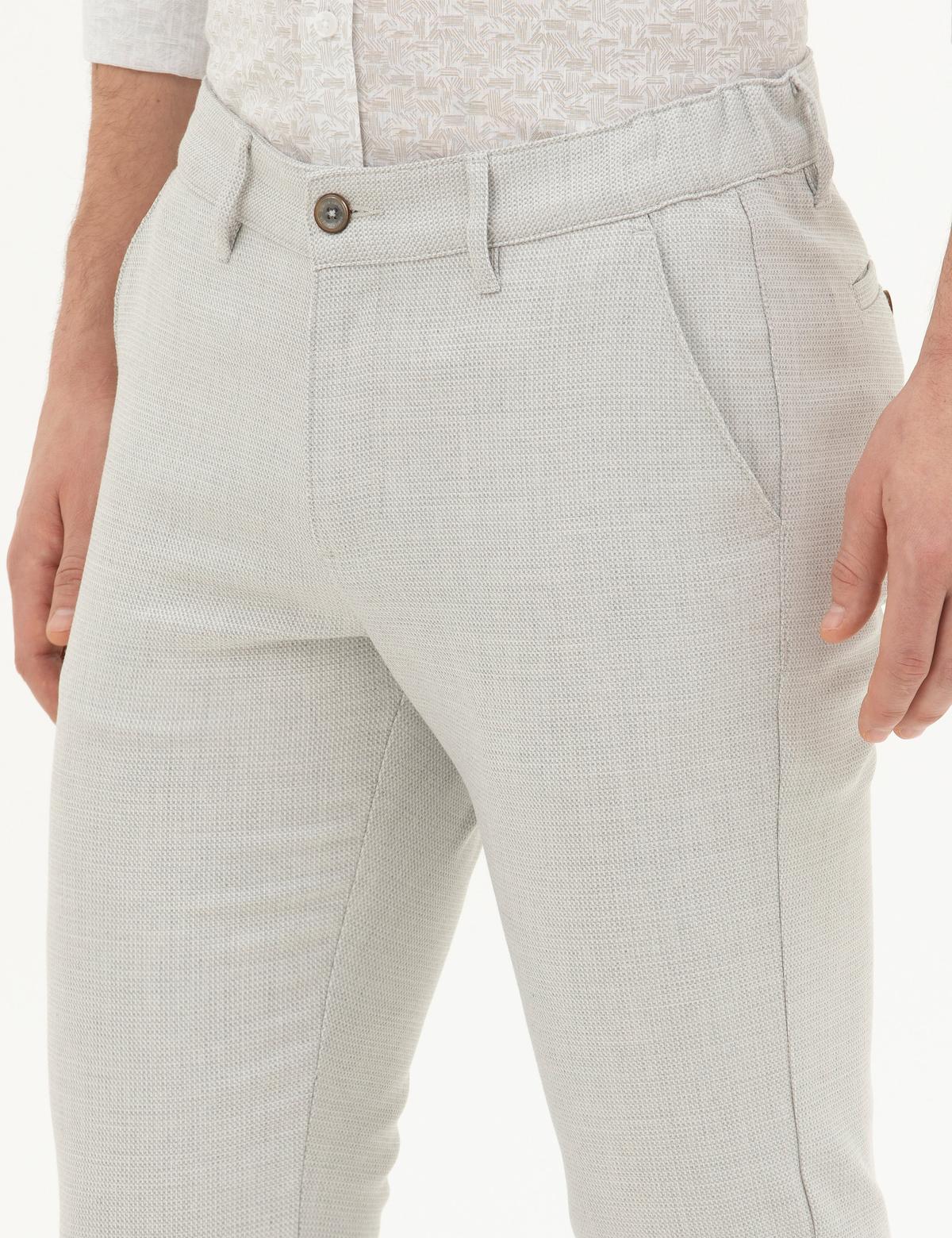 Gri Slim Fit Beli Lastikli Kanvas Pantolon - 50288508143