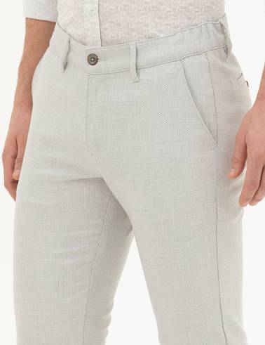 Gri Slim Fit Beli Lastikli Kanvas Pantolon