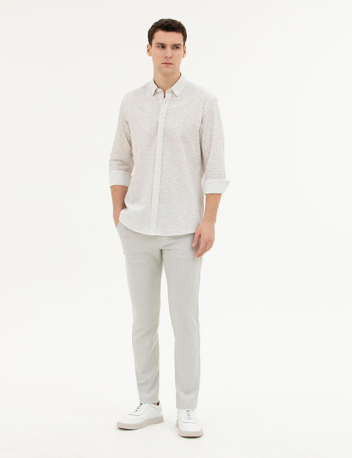 Gri Slim Fit Beli Lastikli Kanvas Pantolon