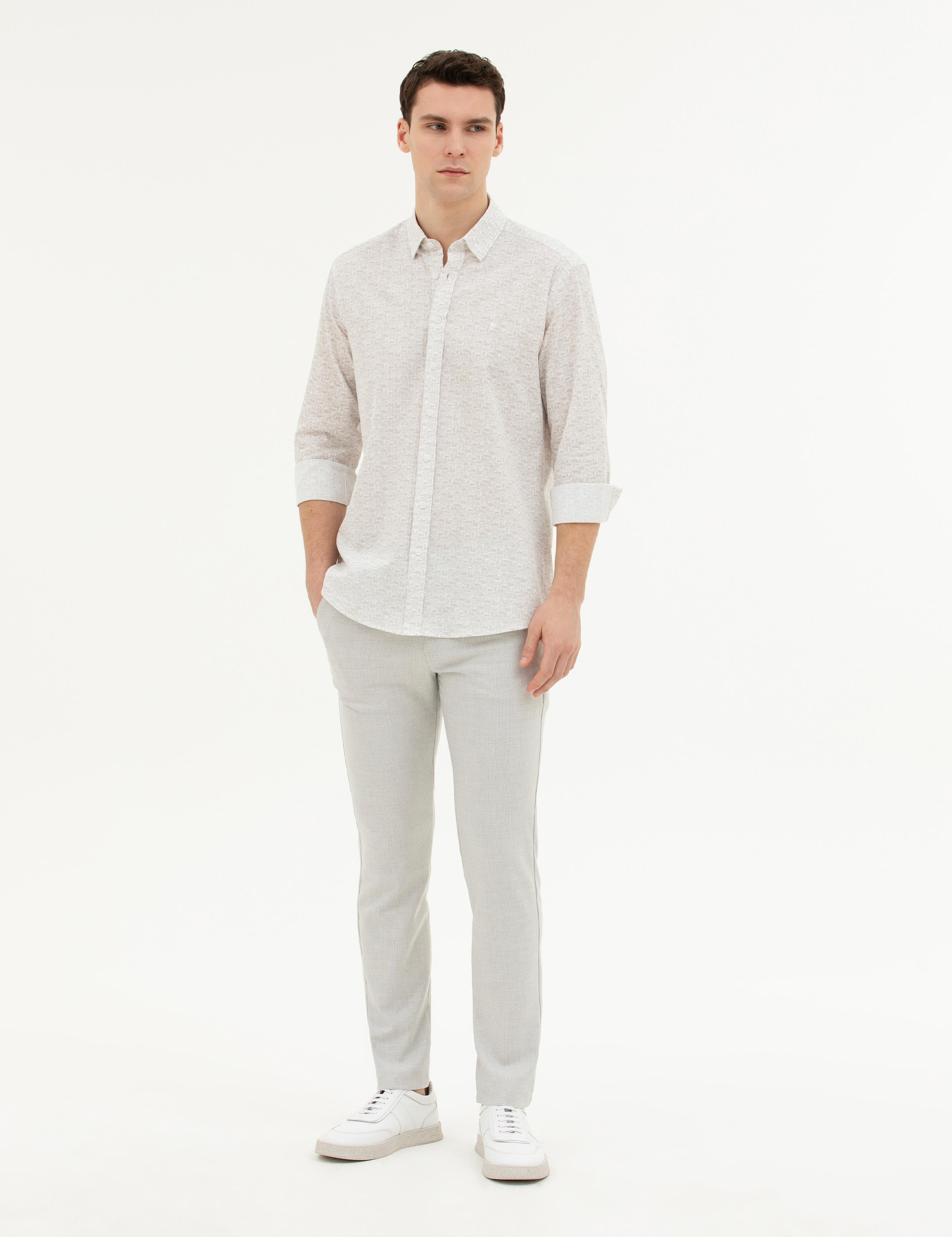 Gri Slim Fit Beli Lastikli Kanvas Pantolon