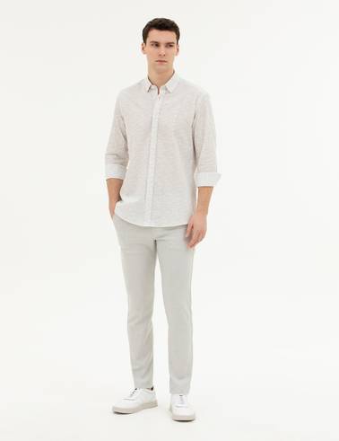 Gri Slim Fit Beli Lastikli Kanvas Pantolon