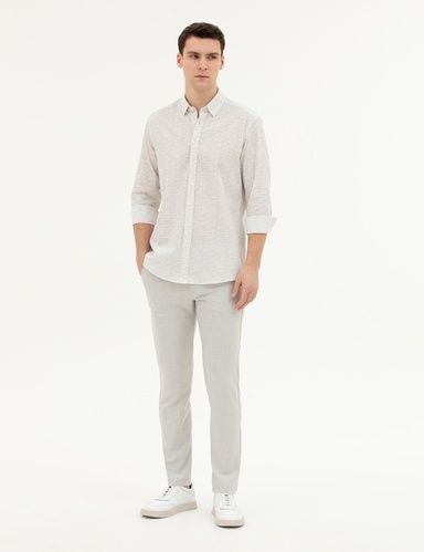 Gri Slim Fit Beli Lastikli Kanvas Pantolon