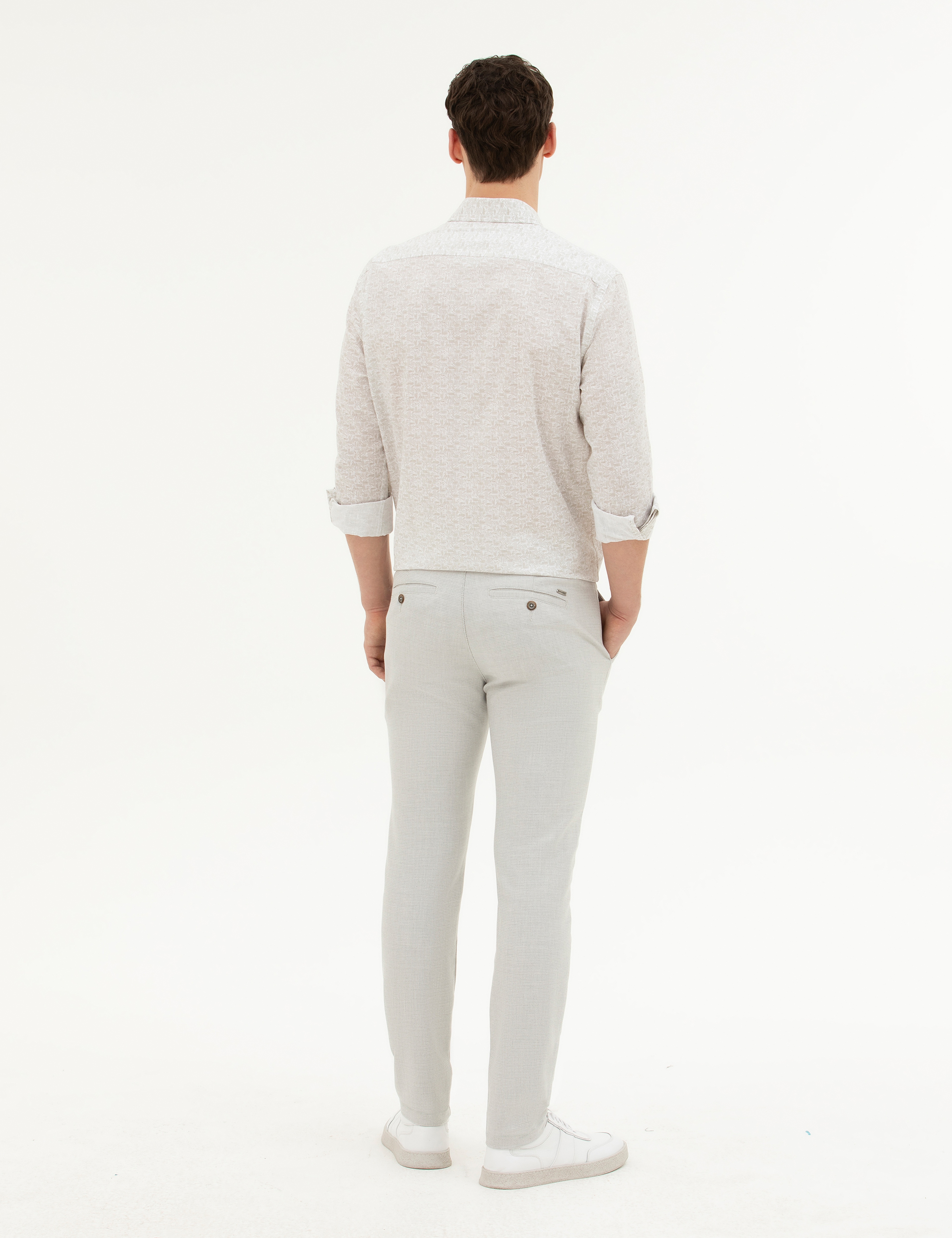 Gri Slim Fit Beli Lastikli Kanvas Pantolon - Image 4