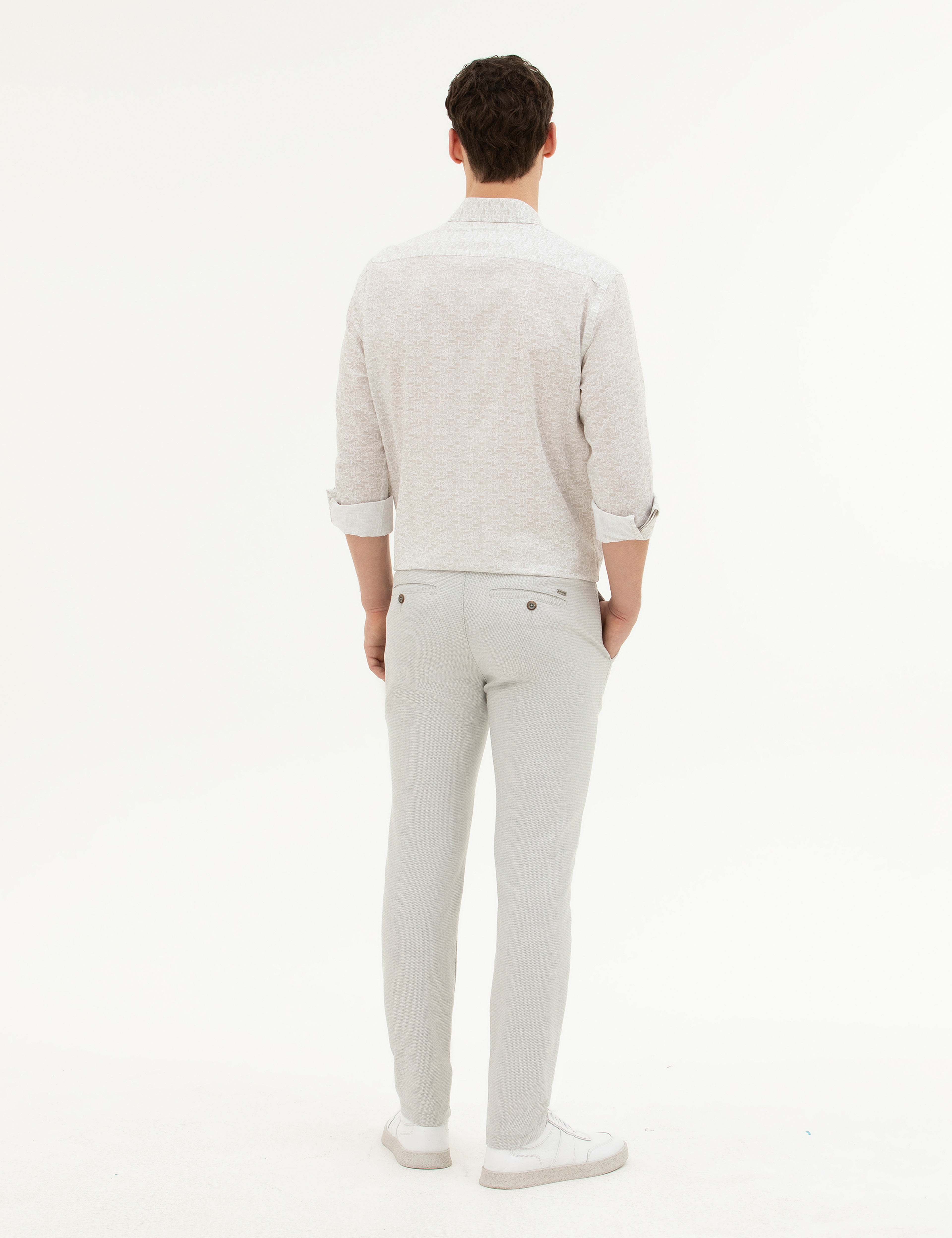 Gri Slim Fit Beli Lastikli Kanvas Pantolon