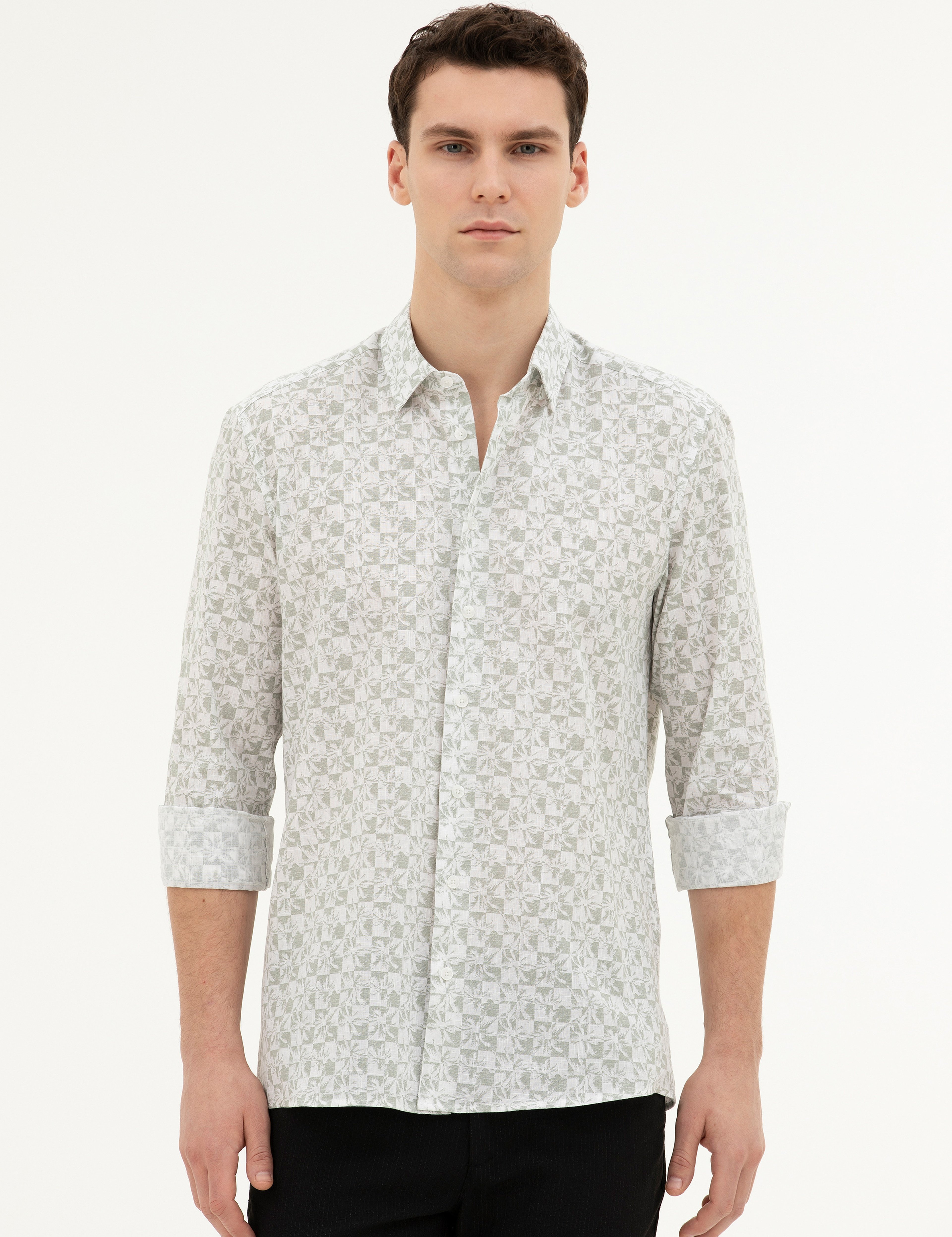 Yeşil Regular Fit Uzun Kollu Gömlek - Image 3