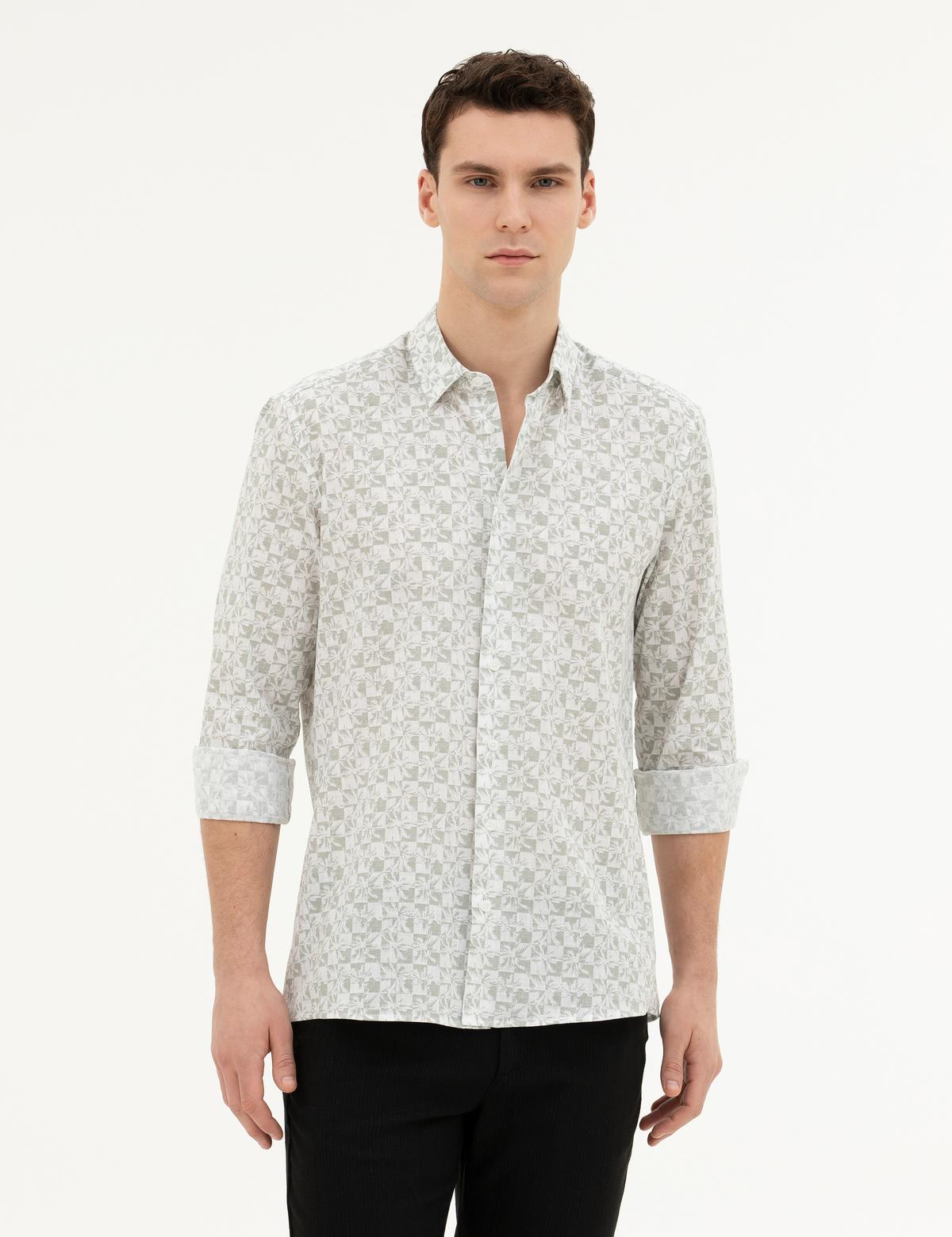 Yeşil Regular Fit Uzun Kollu Gömlek