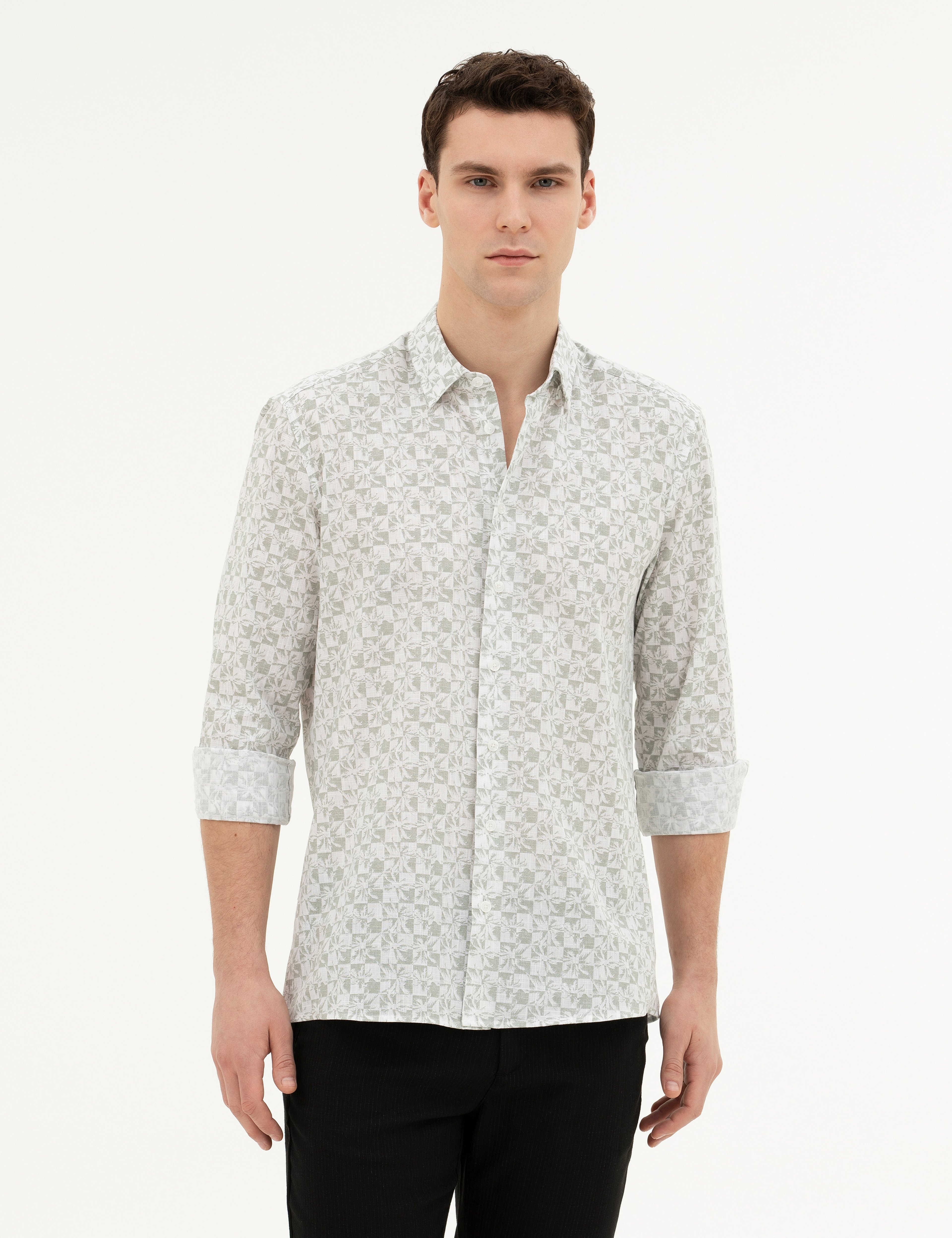 Yeşil Regular Fit Uzun Kollu Gömlek - Image 1