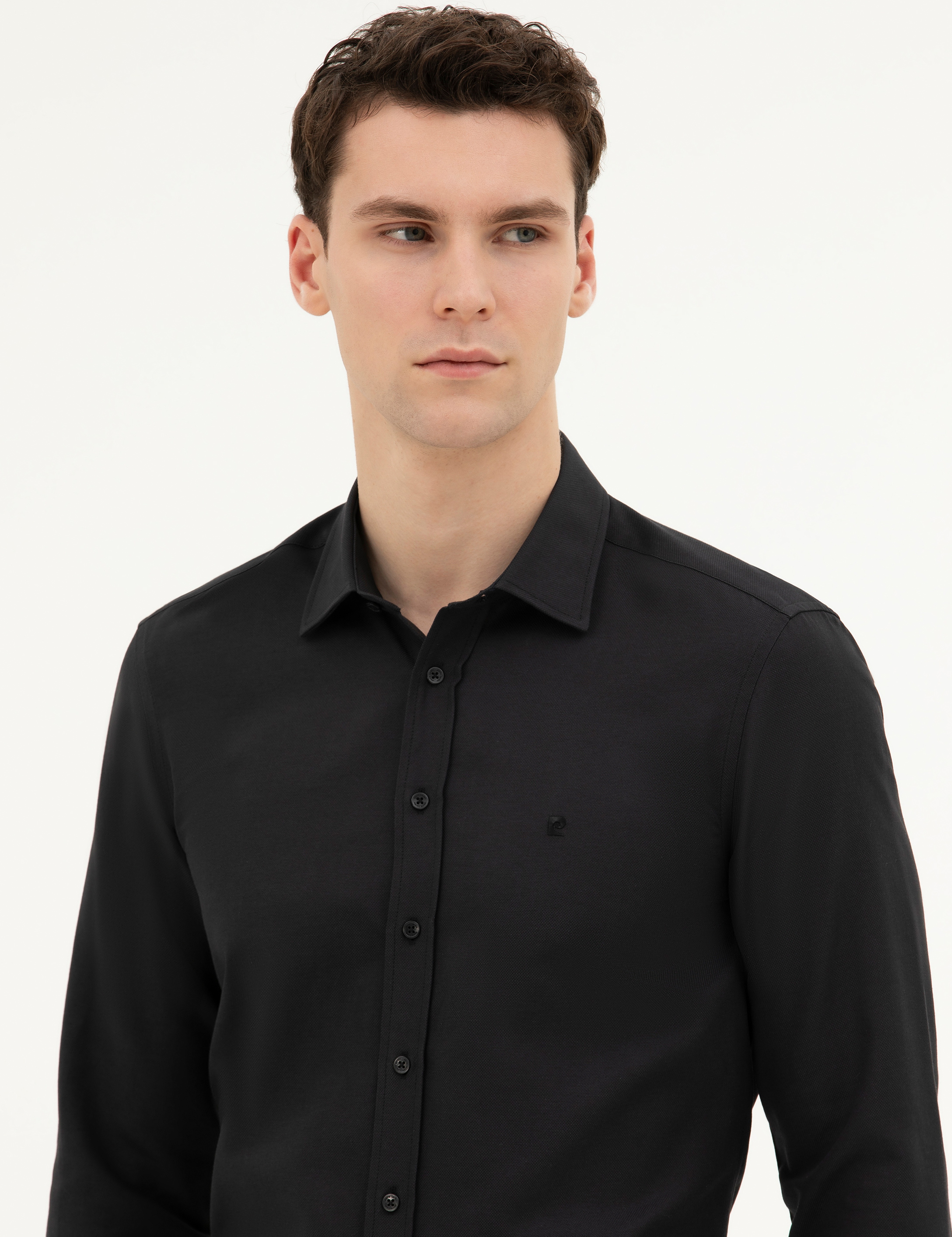 Siyah Slim Fit Uzun Kollu Gömlek - Image 2