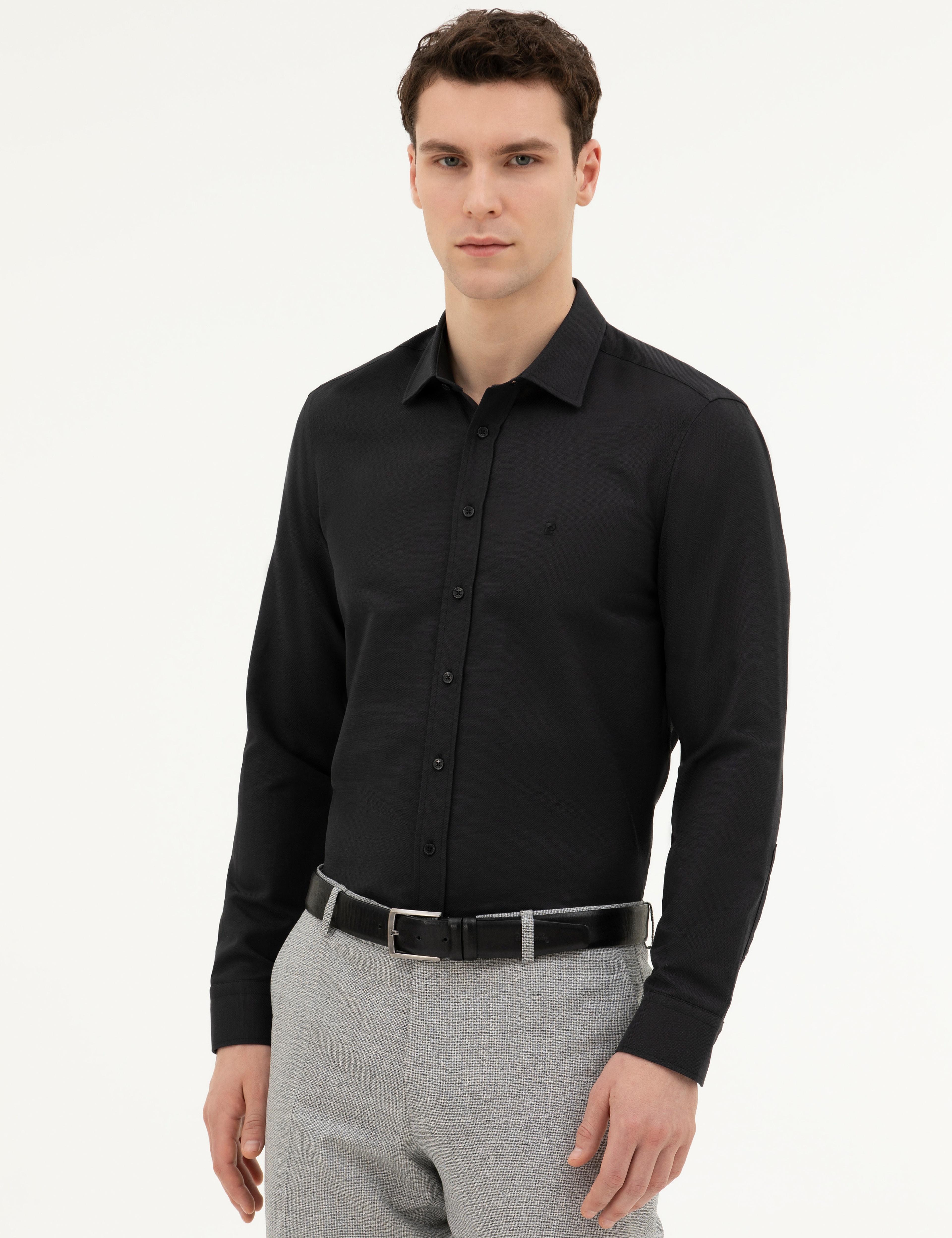 Siyah Slim Fit Uzun Kollu Gömlek - Image 3