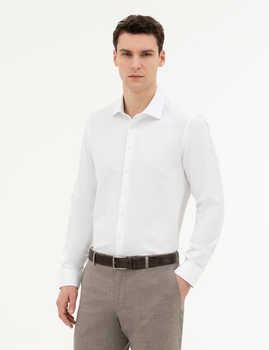 Beyaz Slim Fit Uzun Kollu Gömlek