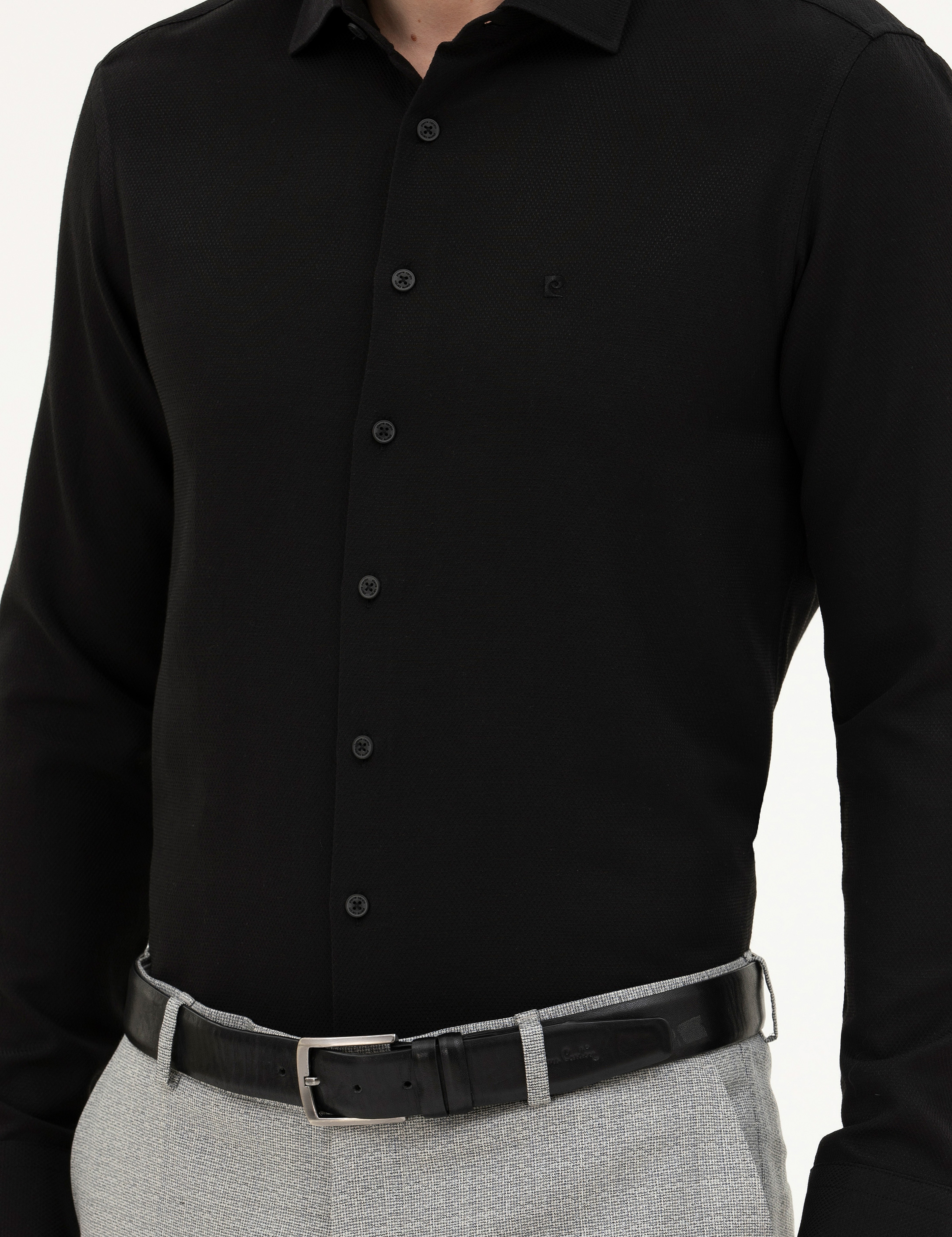 Siyah Slim Fit Uzun Kollu Gömlek - Image 6